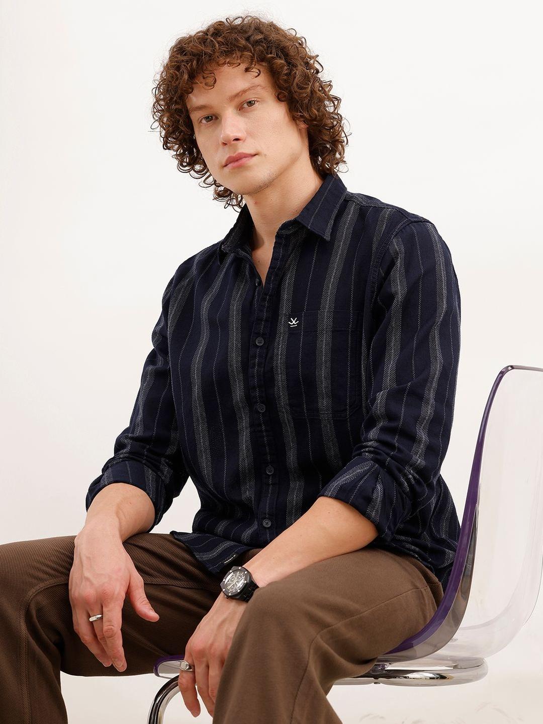 WROGN Men Slim Fit Striped Casual Shirt - Image 1
