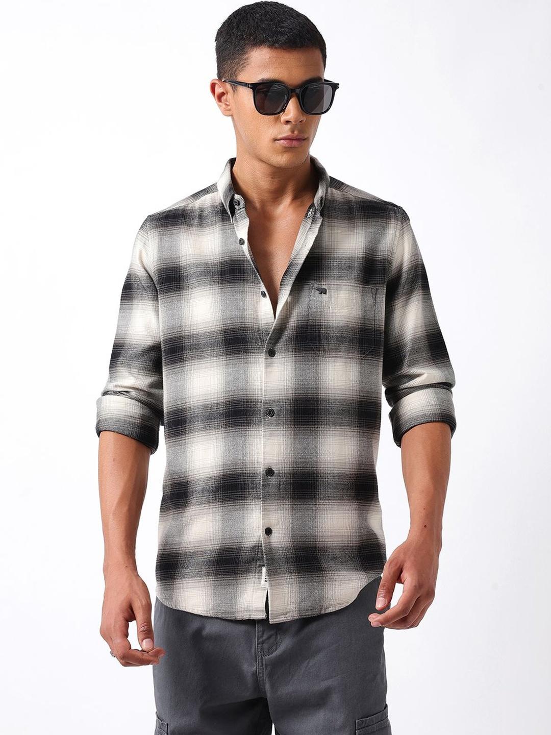 THE BEAR HOUSE Men Slim Fit Checked Cotton Flannel Shirt - Image 1