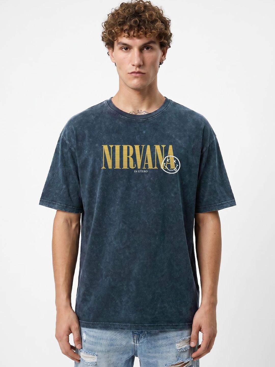 Buy Crazymonk Men Nirvana Acid Wash Graphic Printed Oversized
