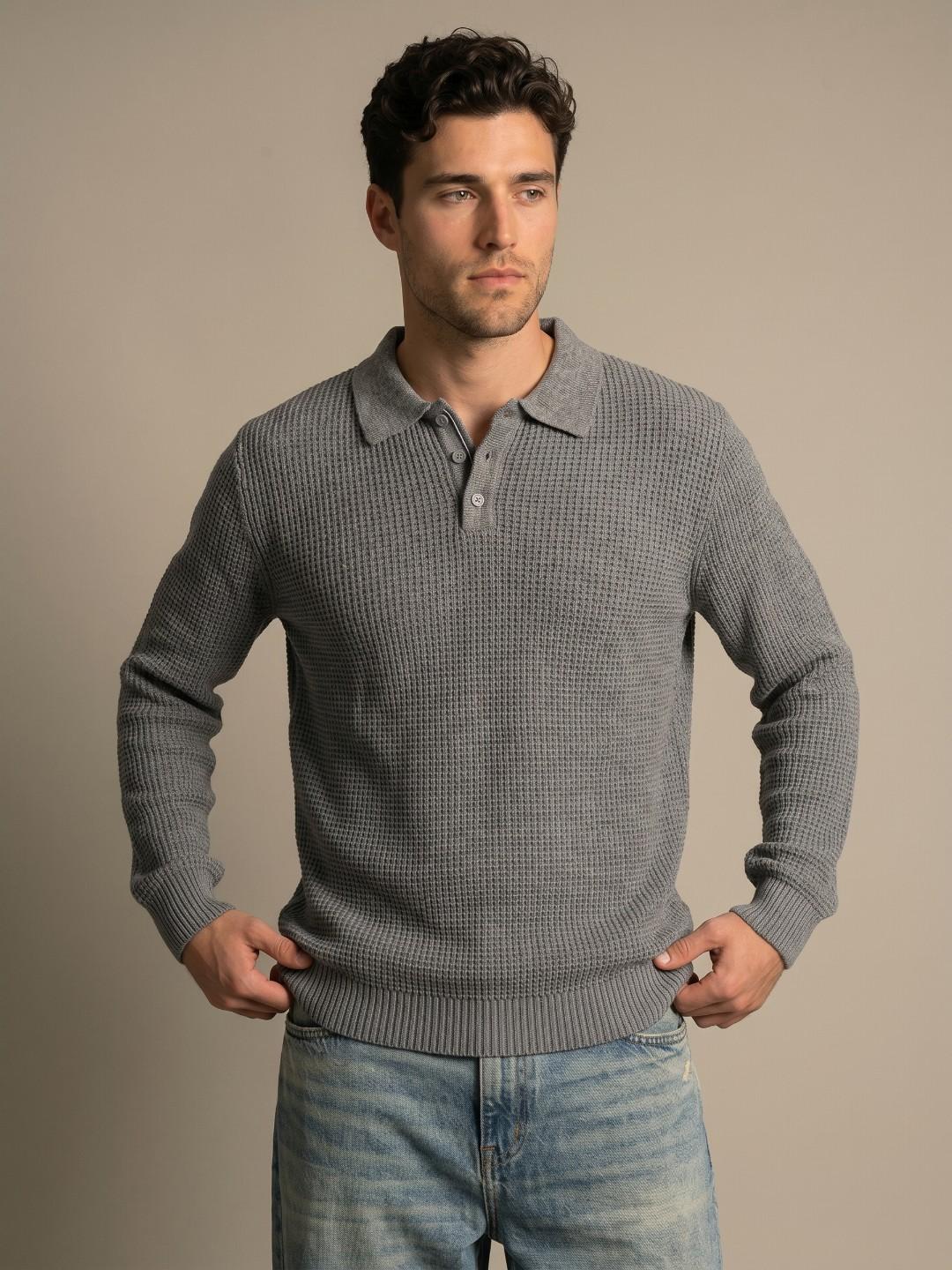 glitchez Shirt Collar Ribbed Pure Acrylic Pullover