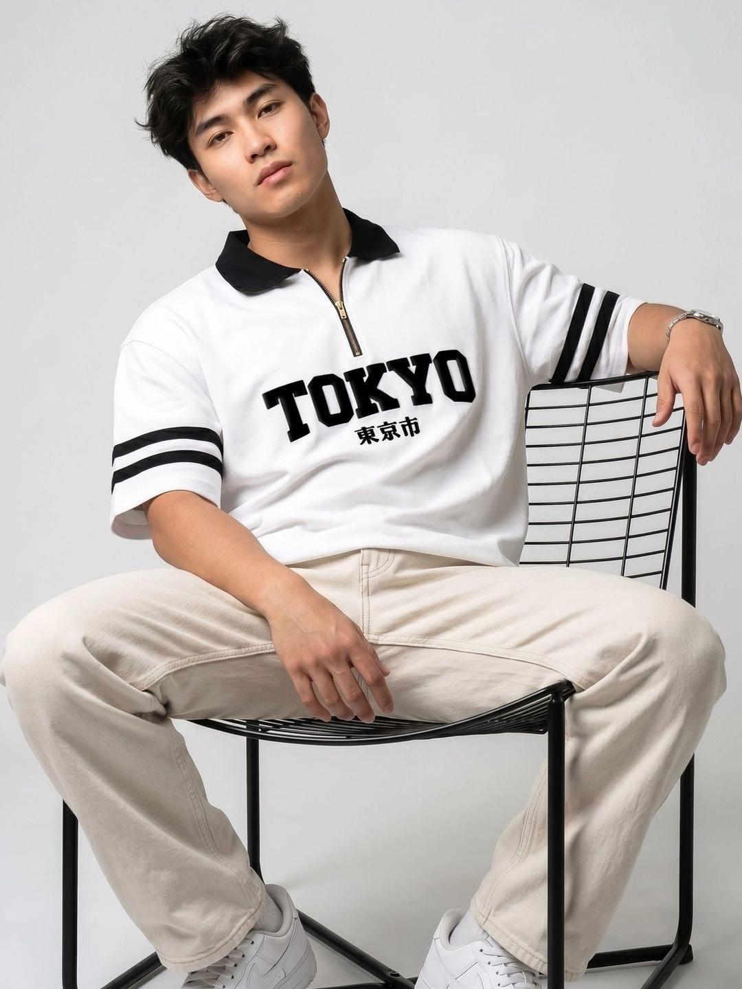 glitchez Men Typography Printed Polo Collar T-shirt