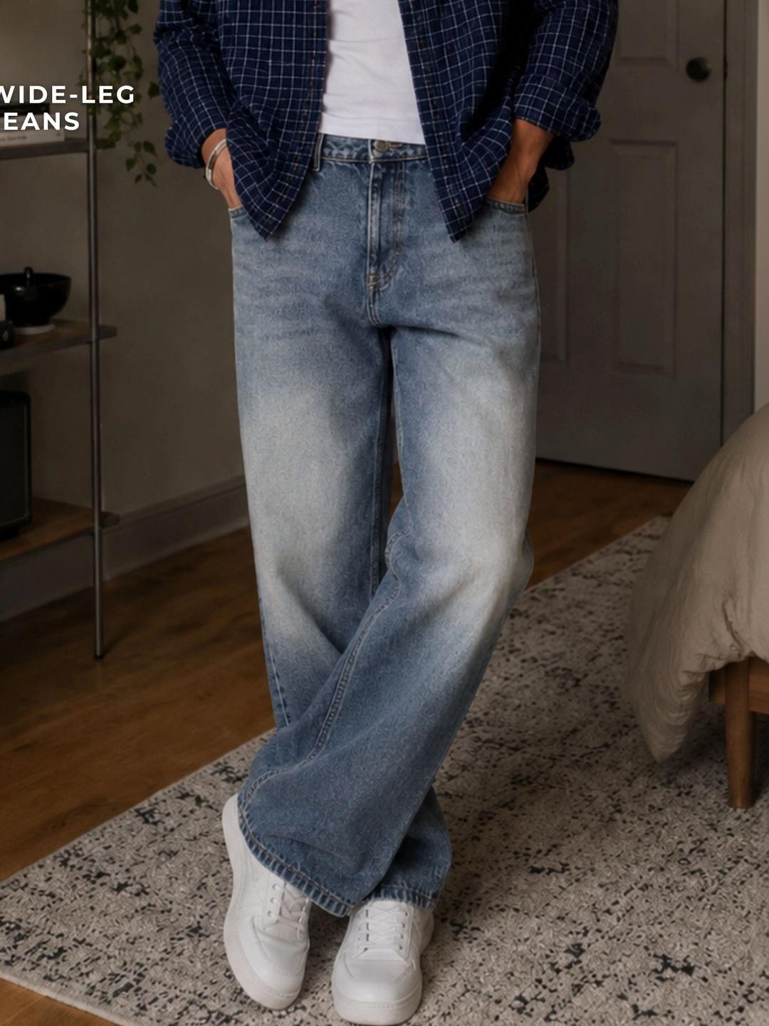 DENNISON Heavy Faded Baggy Fit Wide Leg Jeans