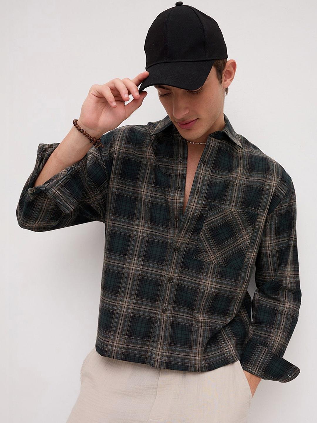 VASTRADO Forest Black Plaid Crop Shirt
