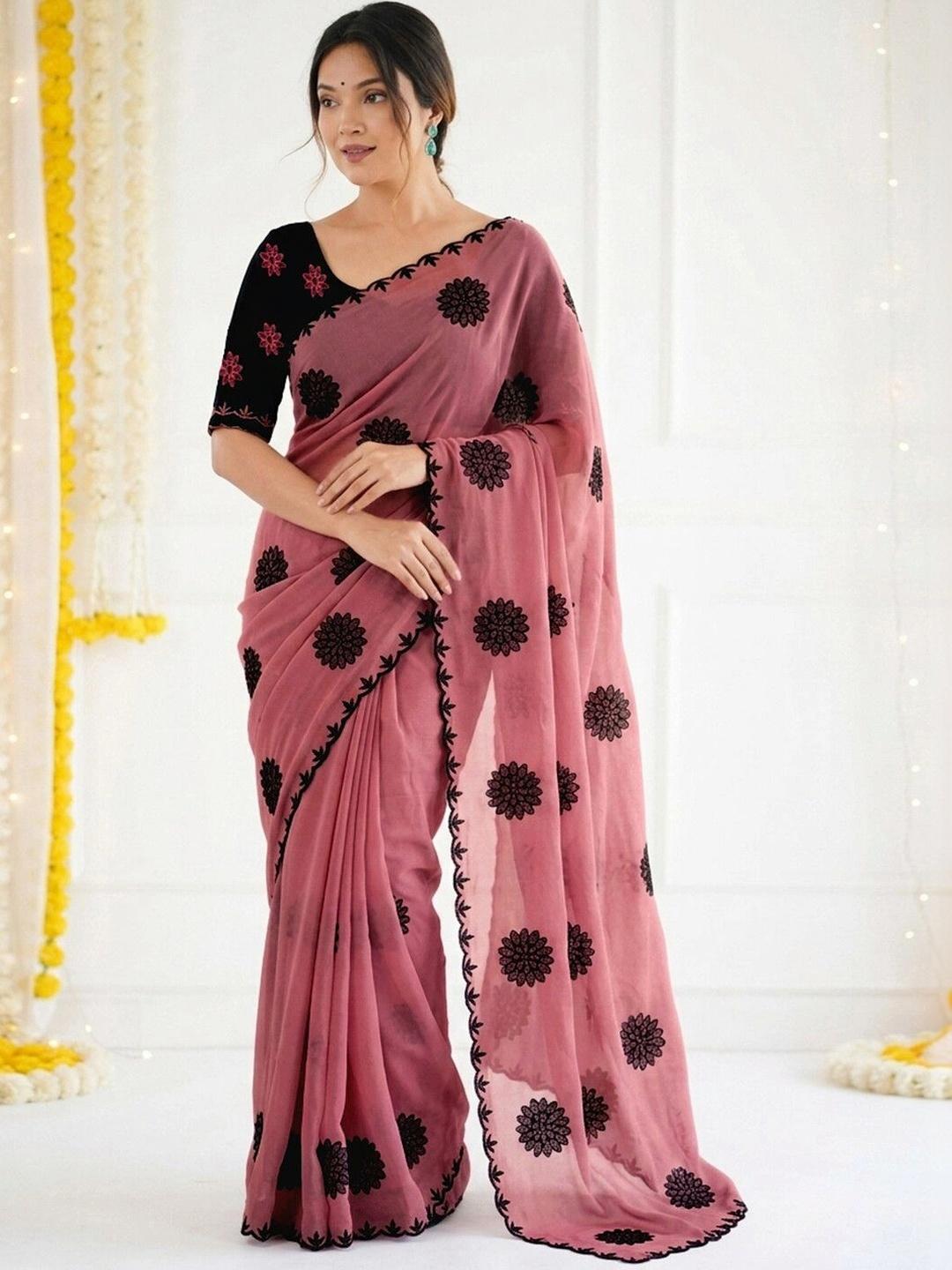 Satrani Floral Poly Georgette Saree - Image 1