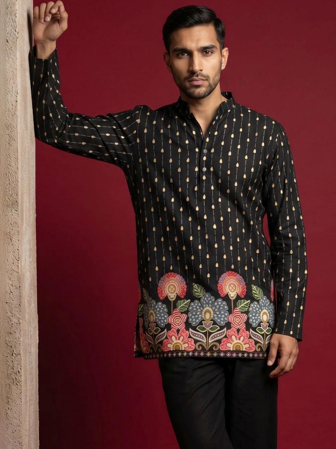 Jompers Men Ethnic Motifs Printed Indie Prints Short Kurta - Image 1
