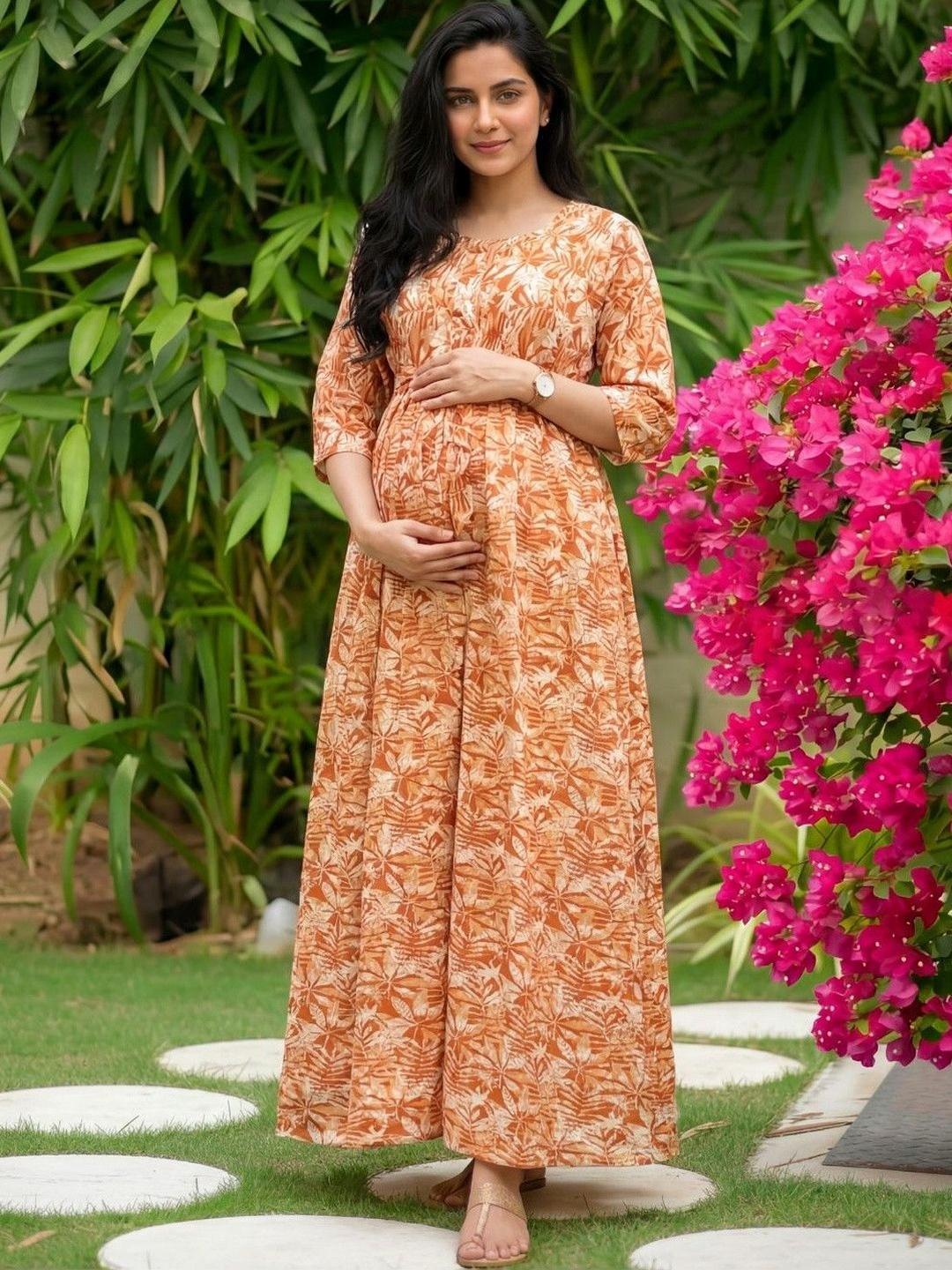 Asenne Floral Printed Rayon Maternity Maxi Dress - Image 1
