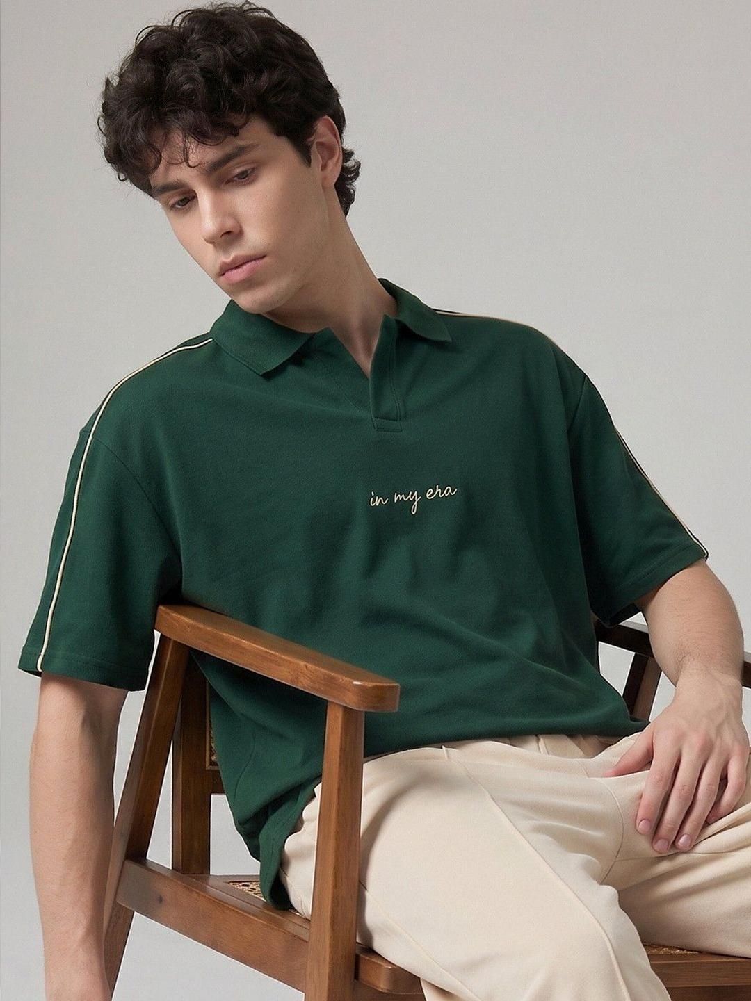 glitchez Typography Printed Polo Collar Short Sleeves Embroidered