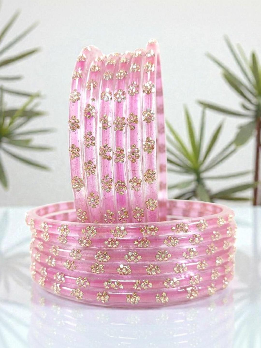 Buy FOMIKA Set Of 12 Zircon-Studded Glass Kashmiri Bangles