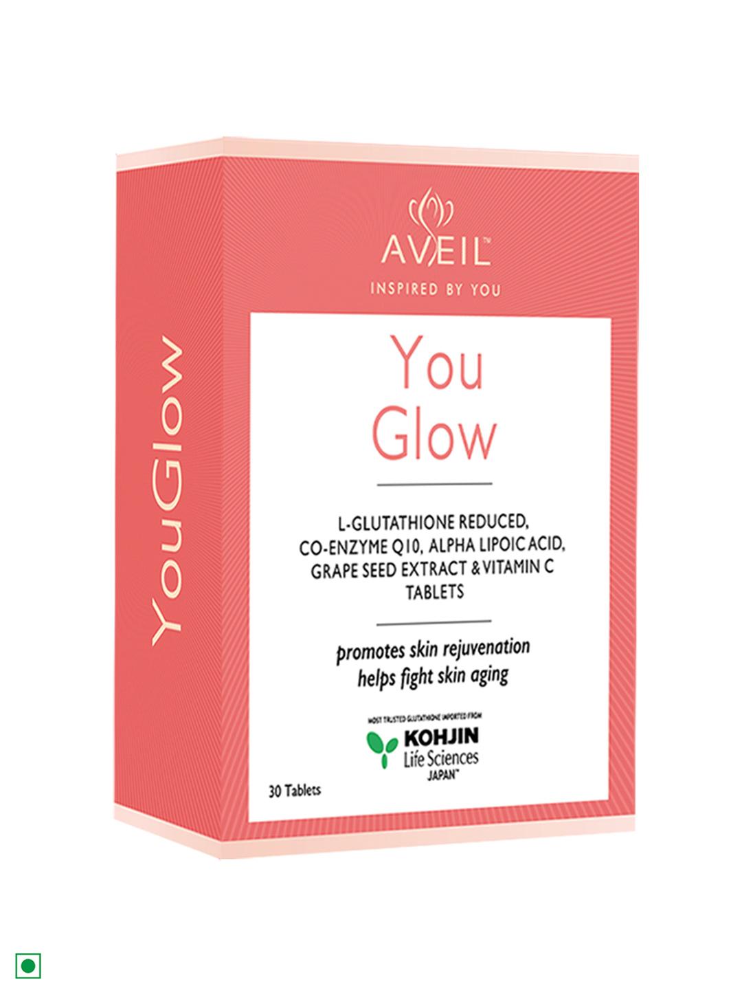 Buy AVEIL YouGlow Glutathione Vitamin C Skin Rejuvenating Tablets - 30  Tablets - Skin Supplements for Unisex 27171184
