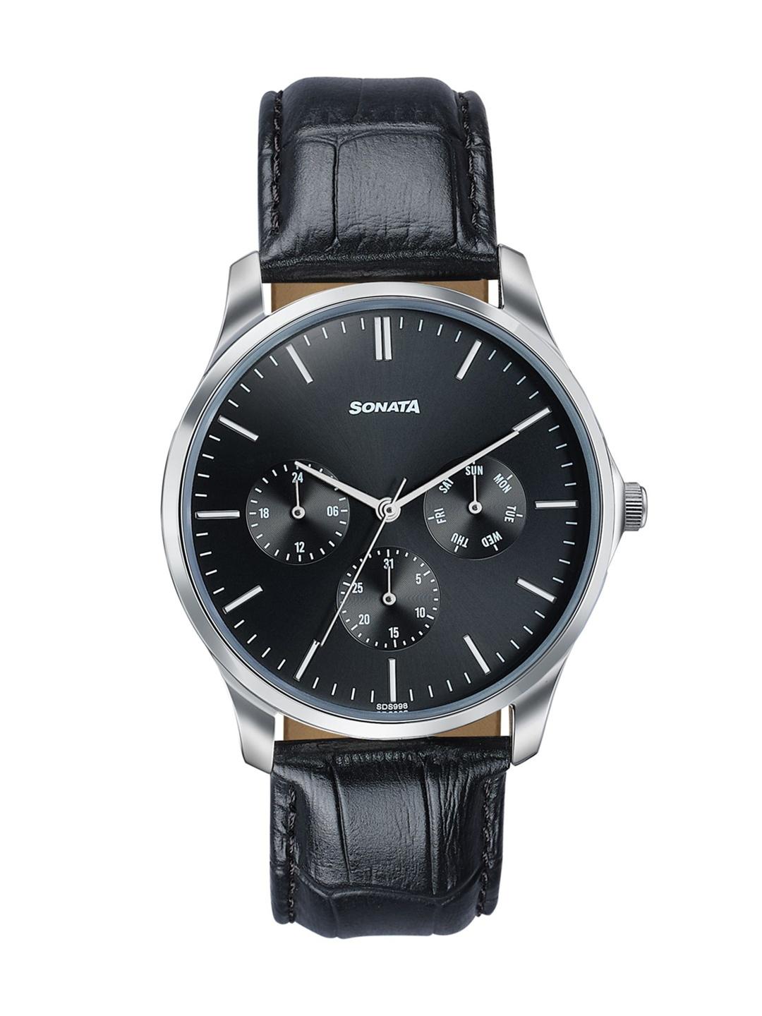 Sonata Men Axis Quartz Analog Black Dial Watch