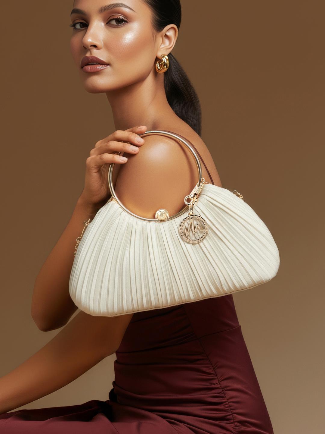 Buy MAEJOY Women Cream-Coloured Textured Bracelet Clutch