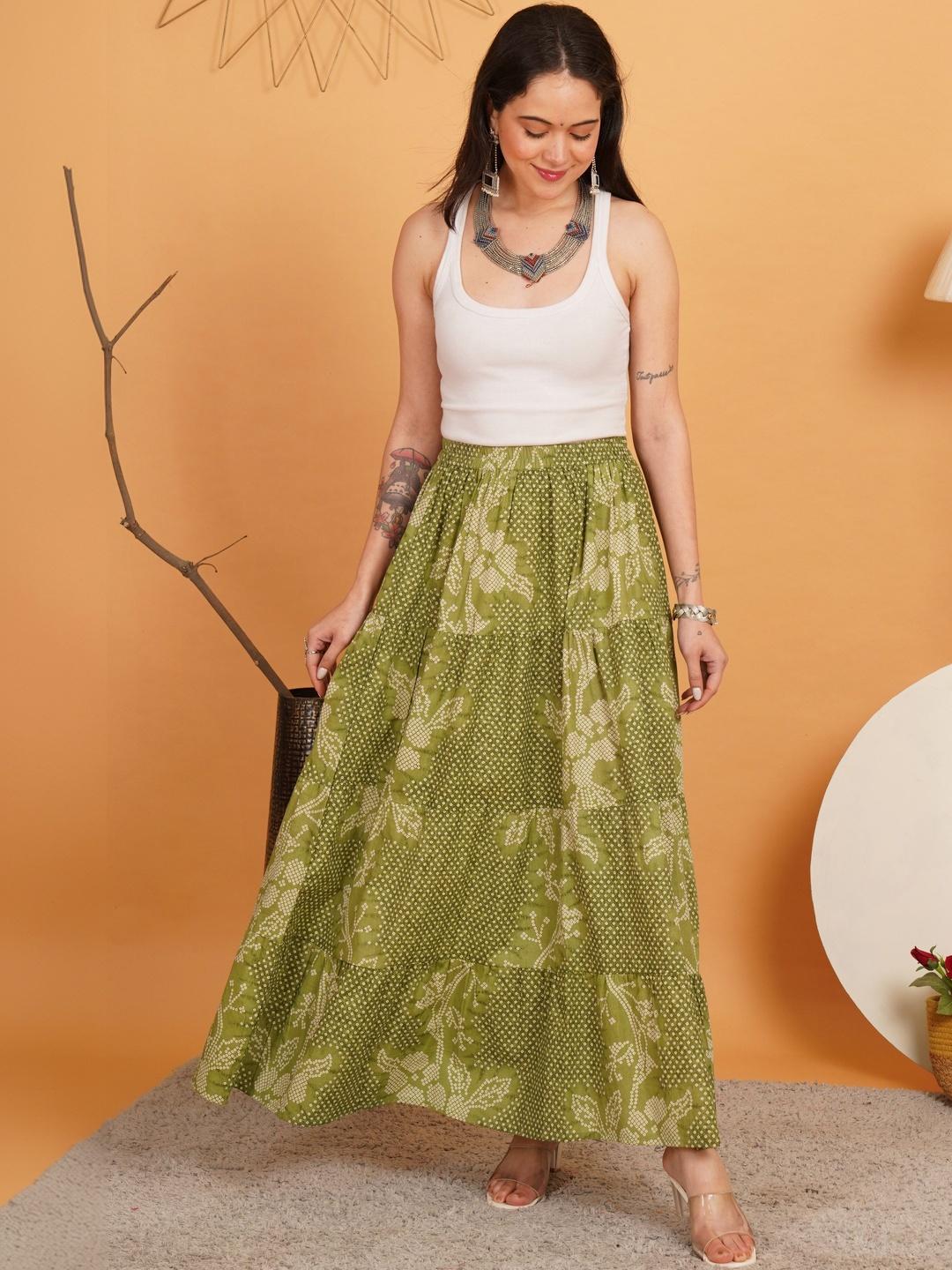 Buy Sangria FUZN Floral Printed Pure Cotton Maxi A-Line Skirt