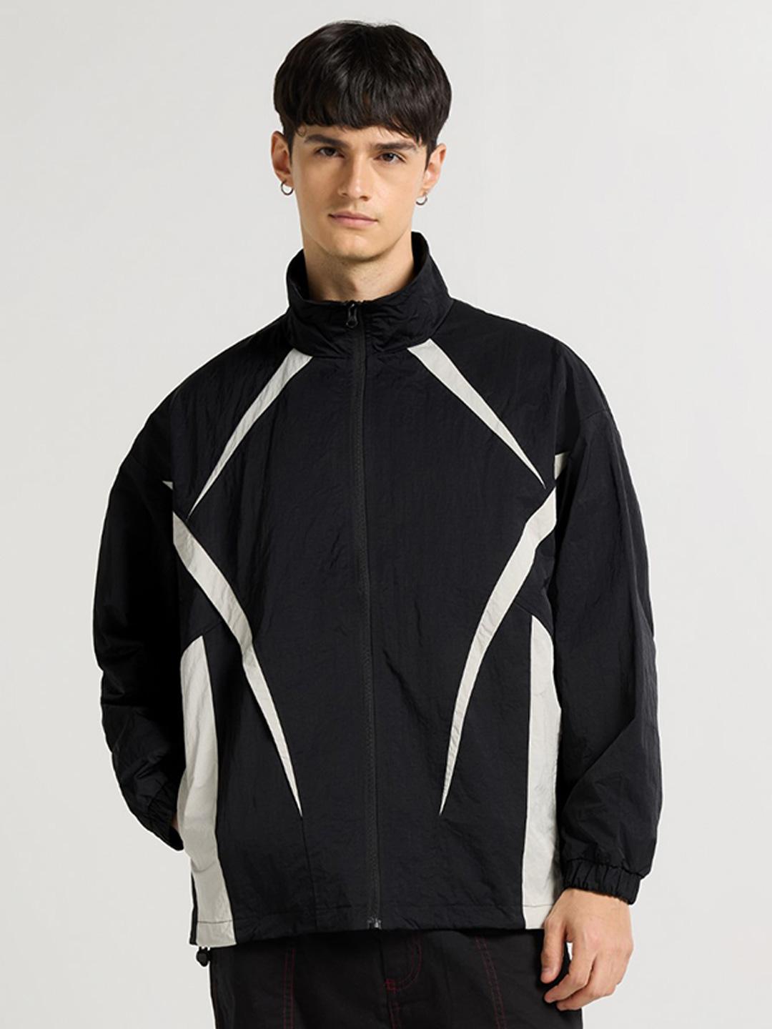 Weezy Men Relaxed Fit Black Zipper Track Jacket