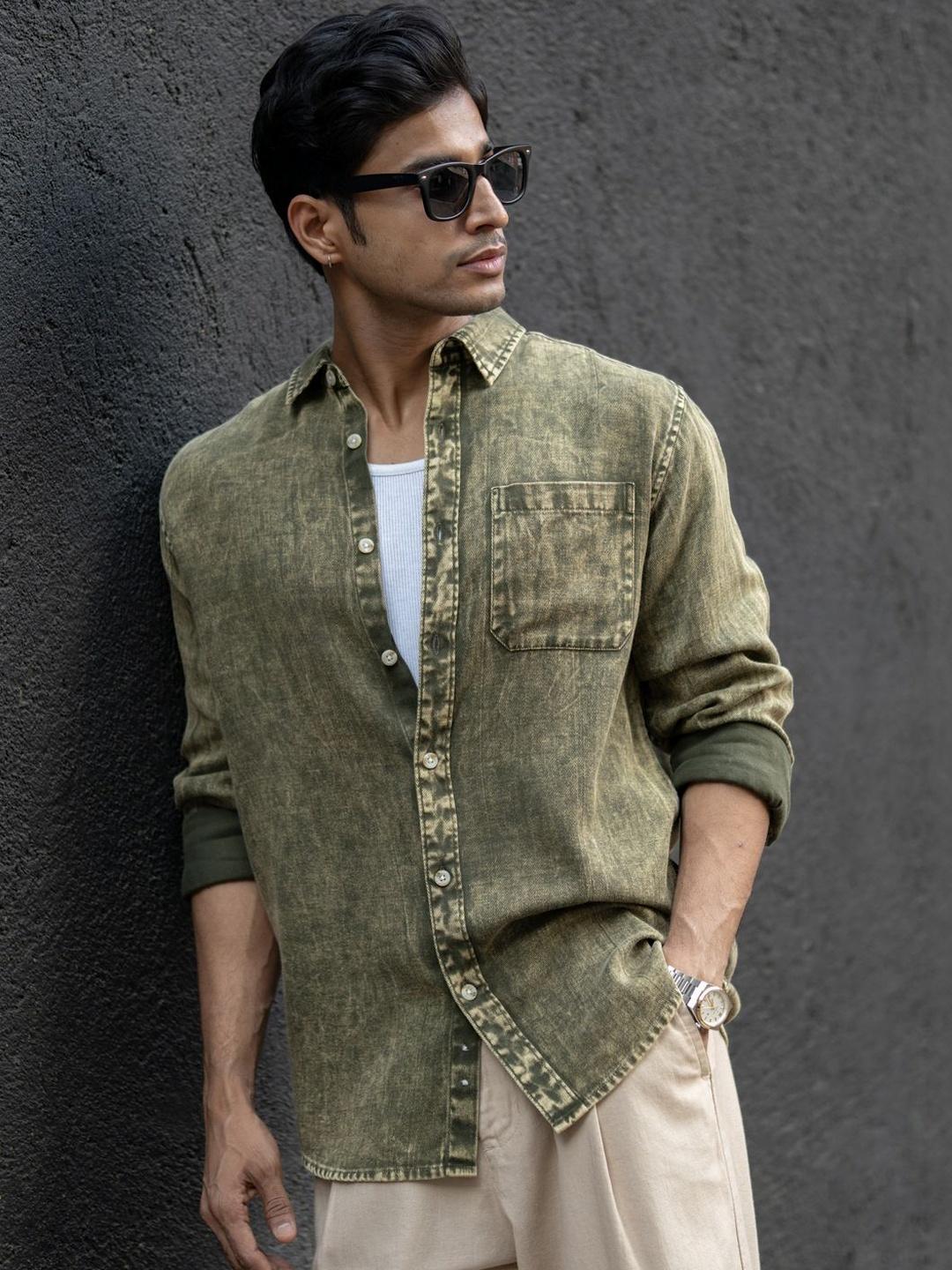 Powerlook Olive Overdyed Lightweight Shirt - Image 1