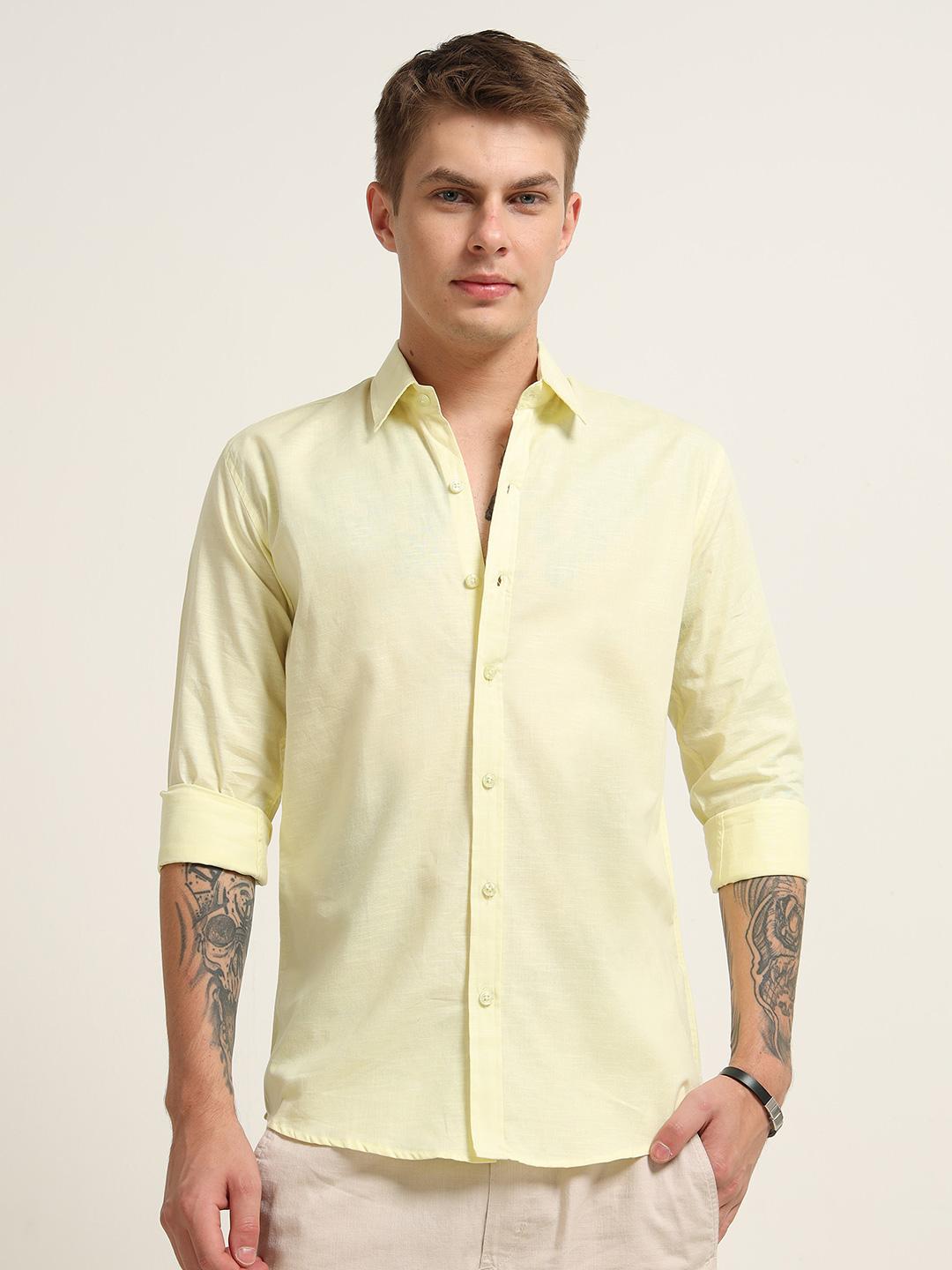 MOHICANS Men Relaxed Yellow Cotton Linen Shirt - Image 1