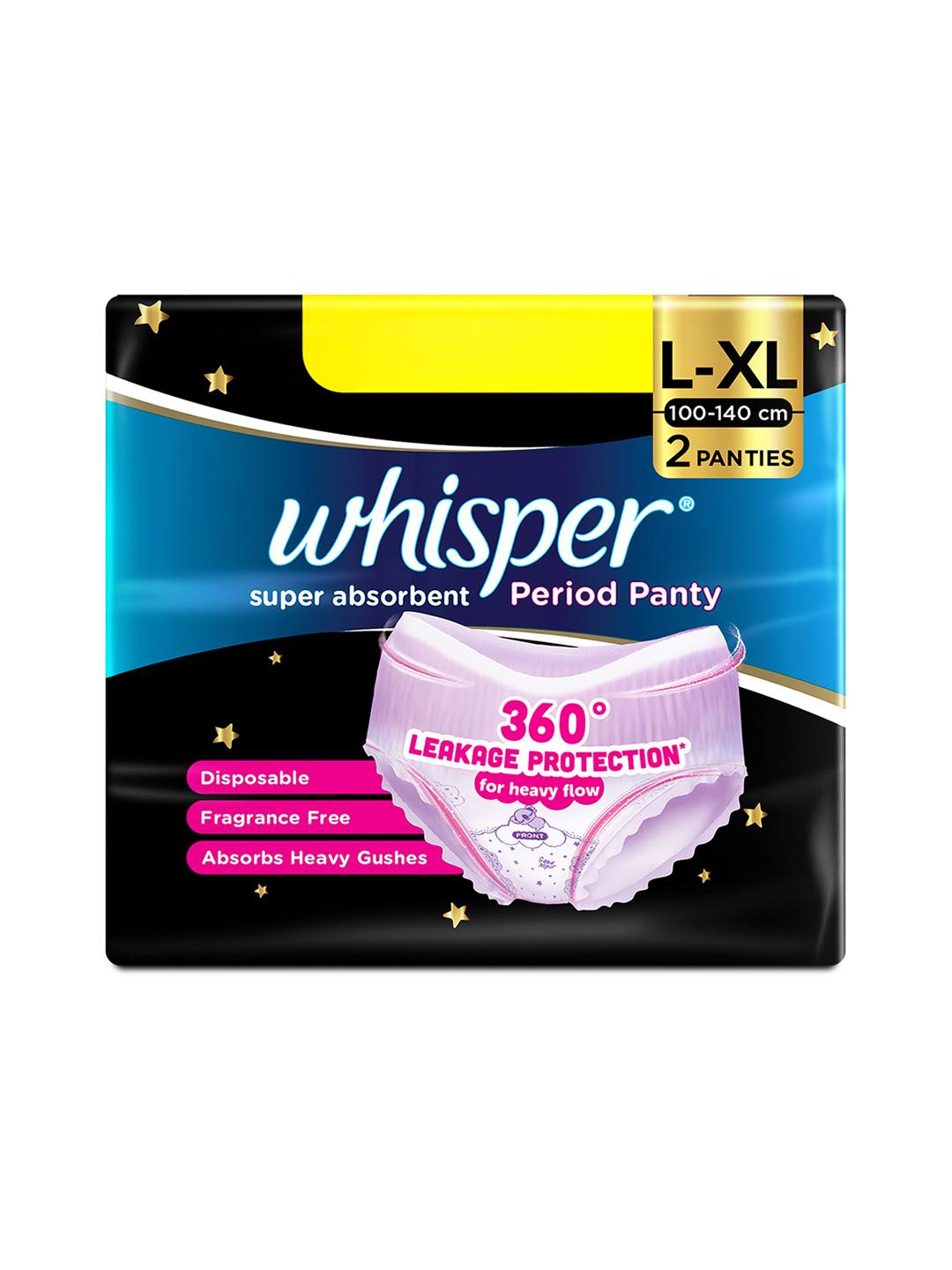 Whisper Super Absorbent Period Panty, 2 L-XL Pants at ₹72 (27% Off) – Myntra