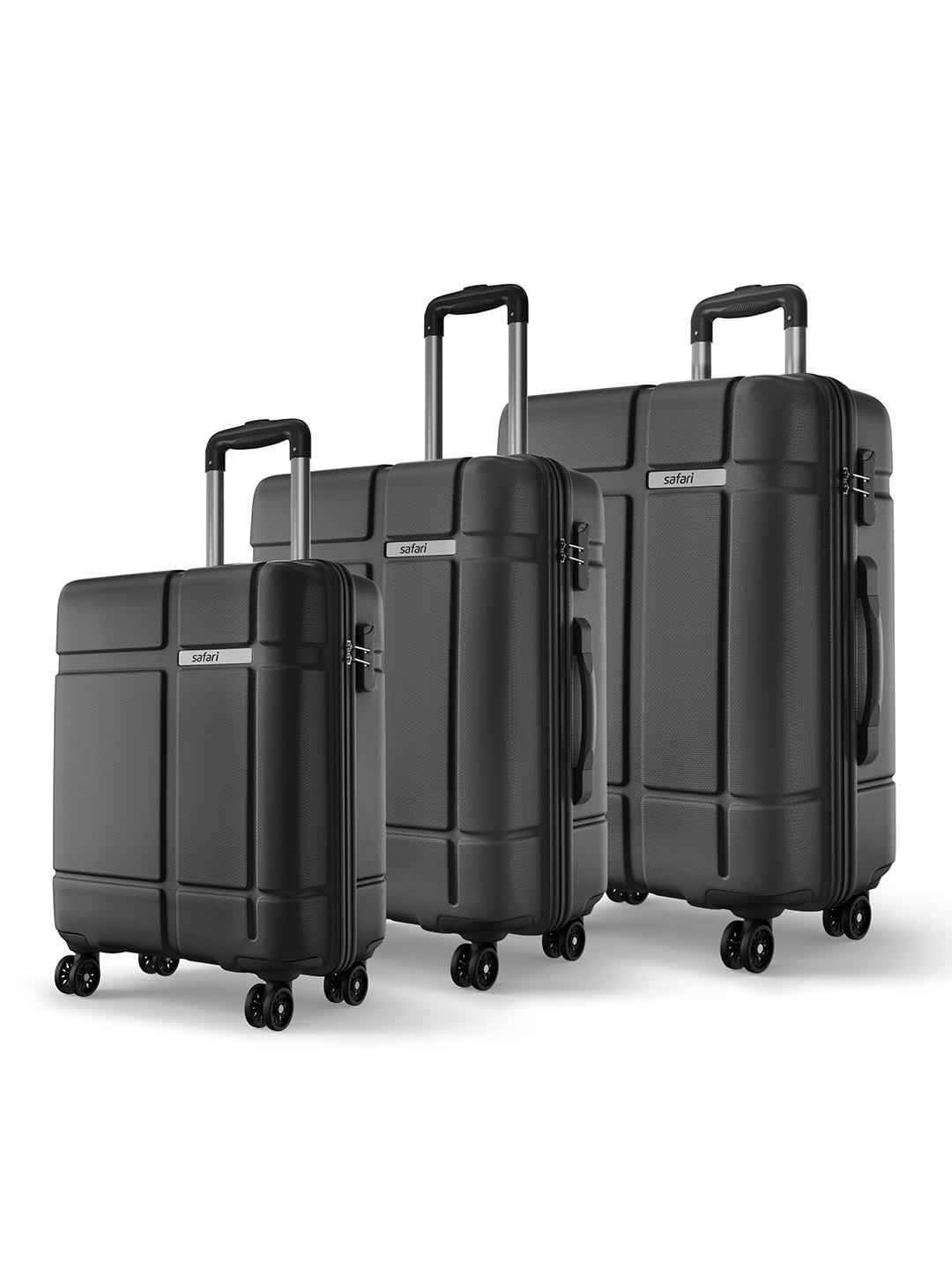 Safari Route Black Set of 3 Polycarbonate Hard Sided Trolley Bag Suitcase