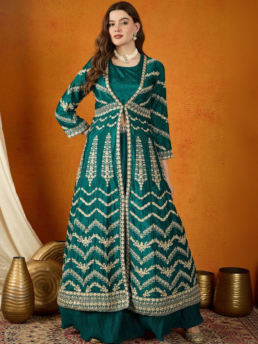 House of Pataudi Thread Work Lehenga & Choli With Jacket - Image 1