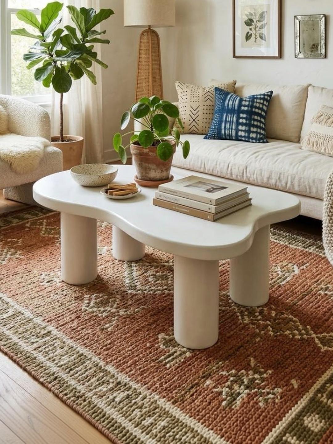 THEGASBH White Abstract Shaped Engineered Wood Coffee Table