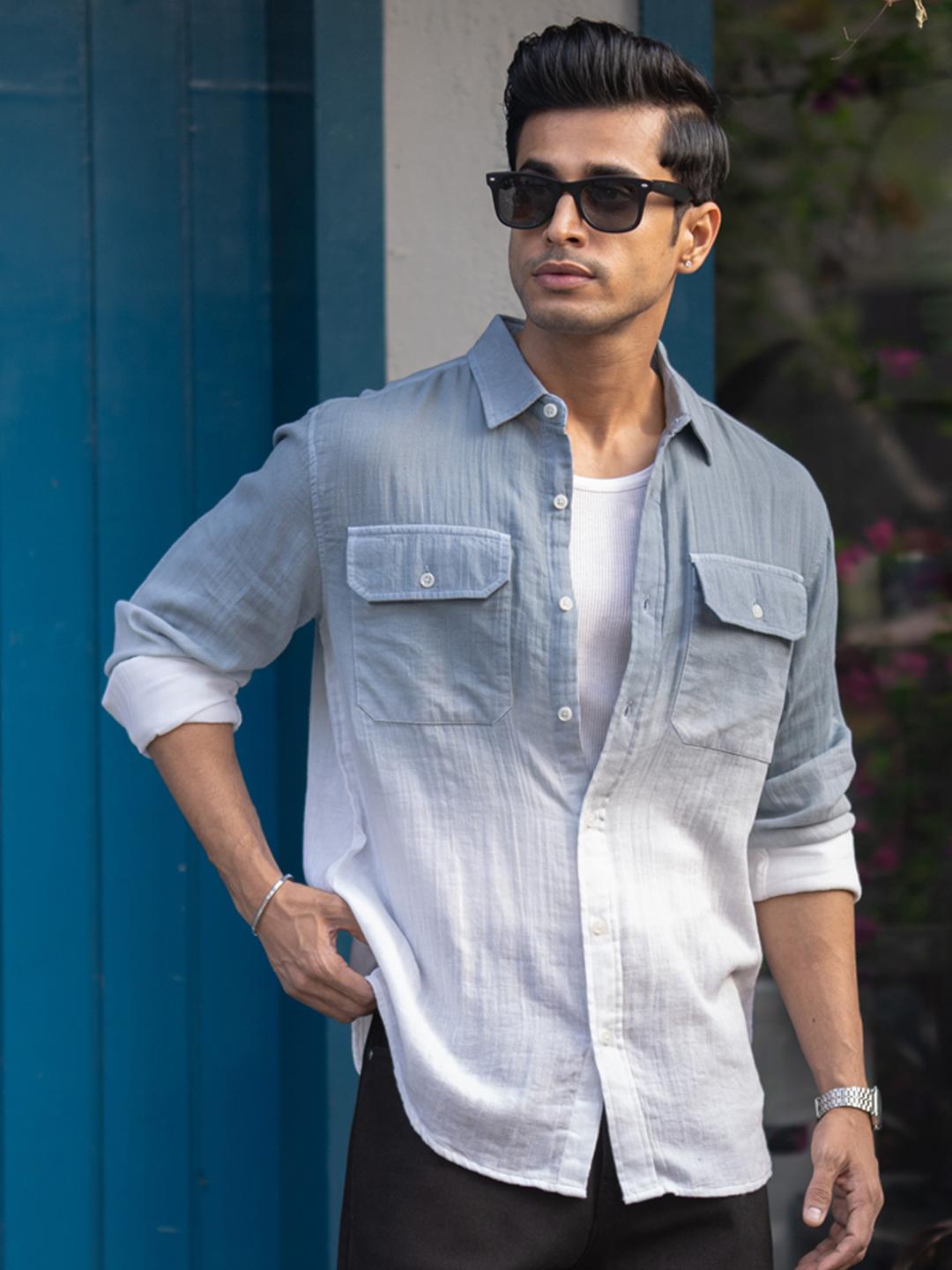 Powerlook Double Pocket Faded Cotton Long Sleeves Shirt - Image 1