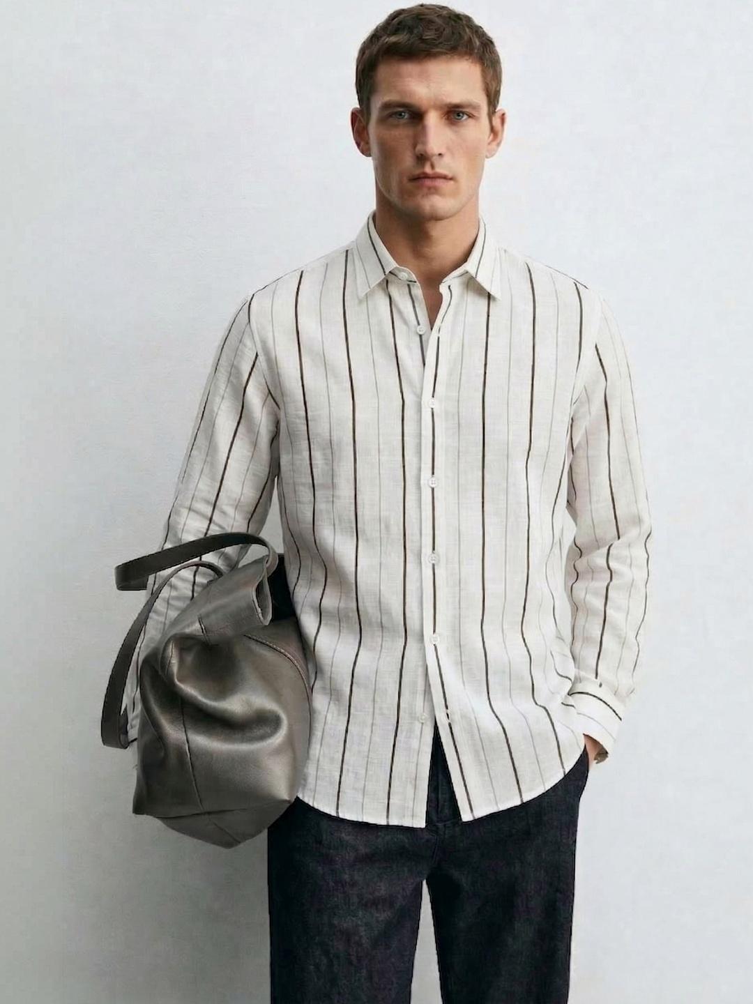 MISCHIEF MONKEY Men Classic Striped Casual Shirt