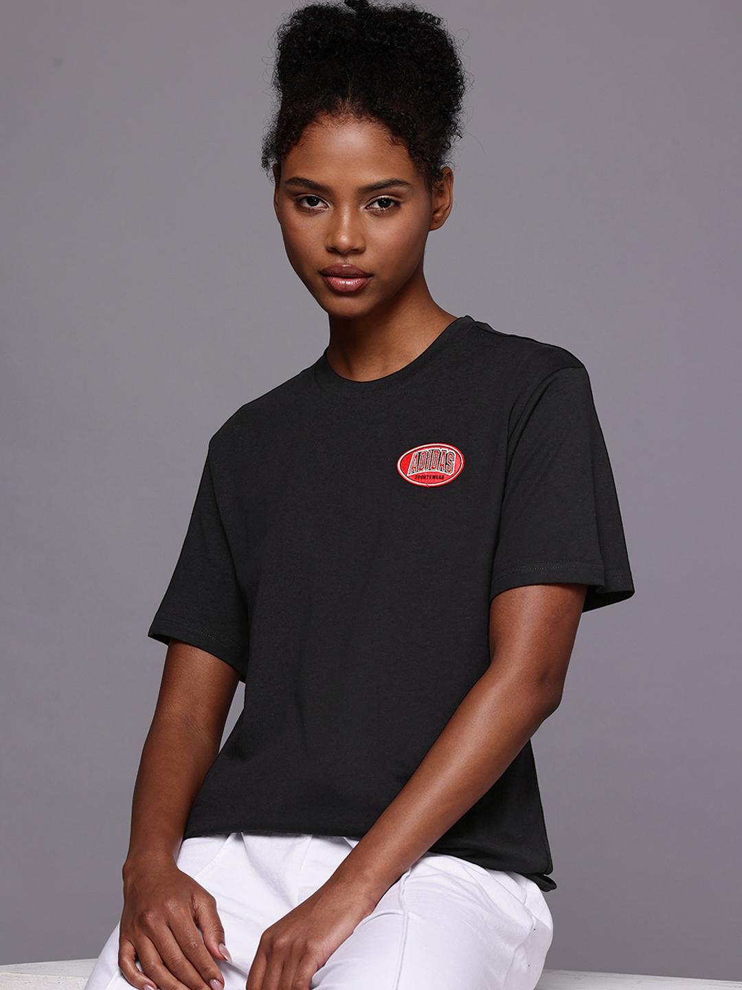 トップス l trim shirt THERED THREAD Buy ADIDAS Coll Trim Brand Logo Applique Drop-Shoulder Sleeves