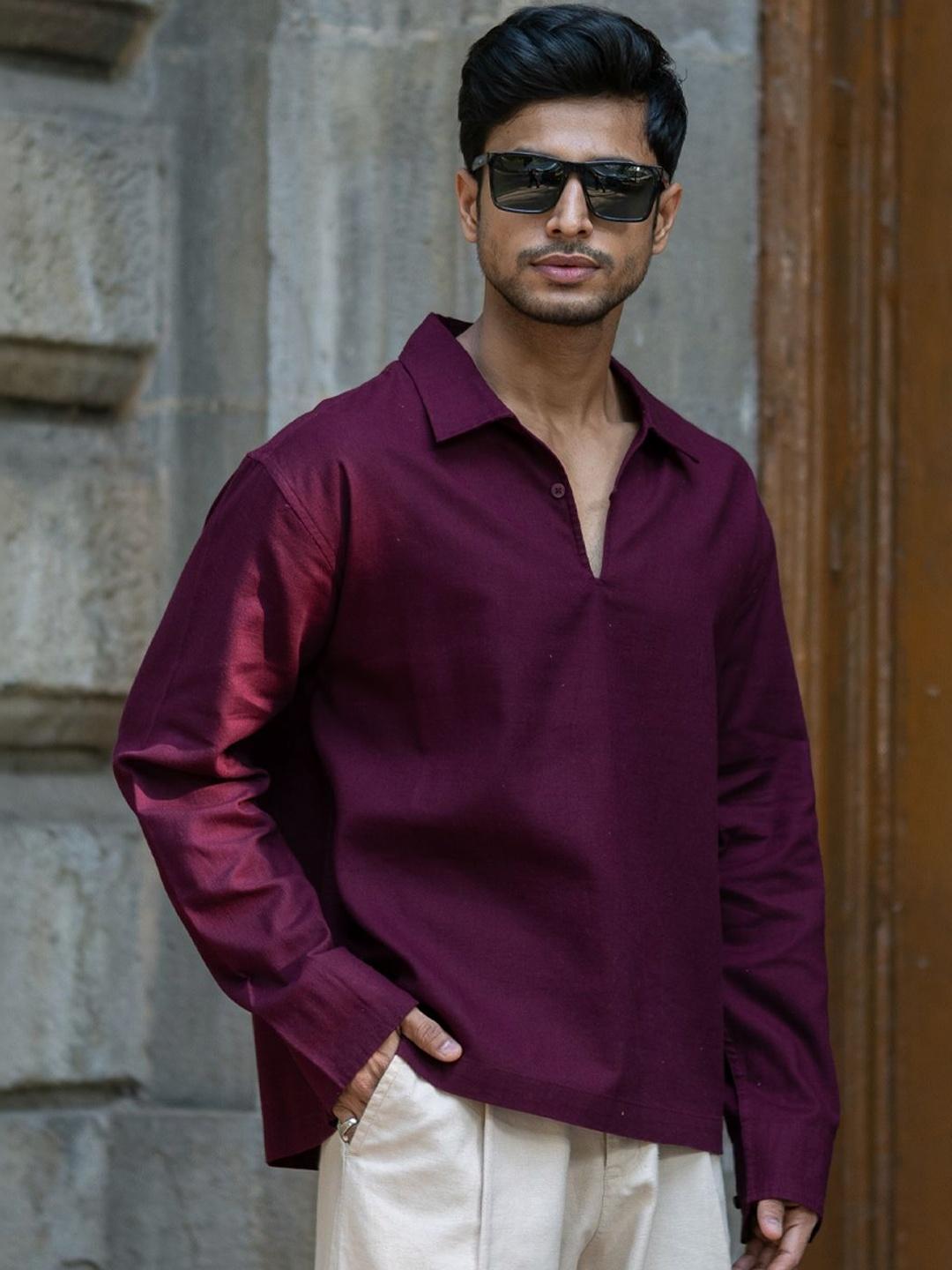 Powerlook Wine Lightweight Structured Kurta Shirts