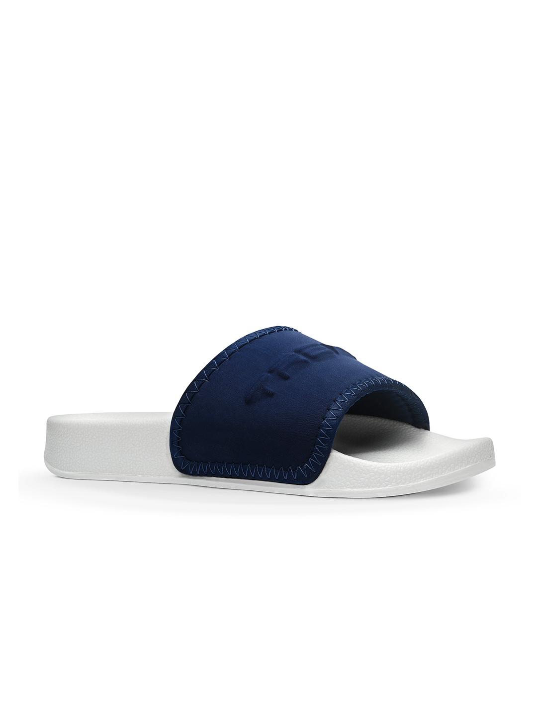Trekiva Men White Fabric Sliders