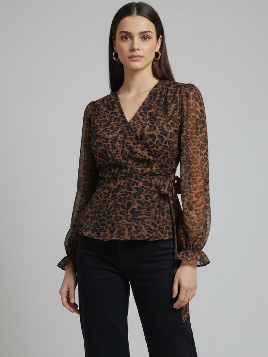 ANVI Be Yourself Women Animal Print V Neck Top - Image 1