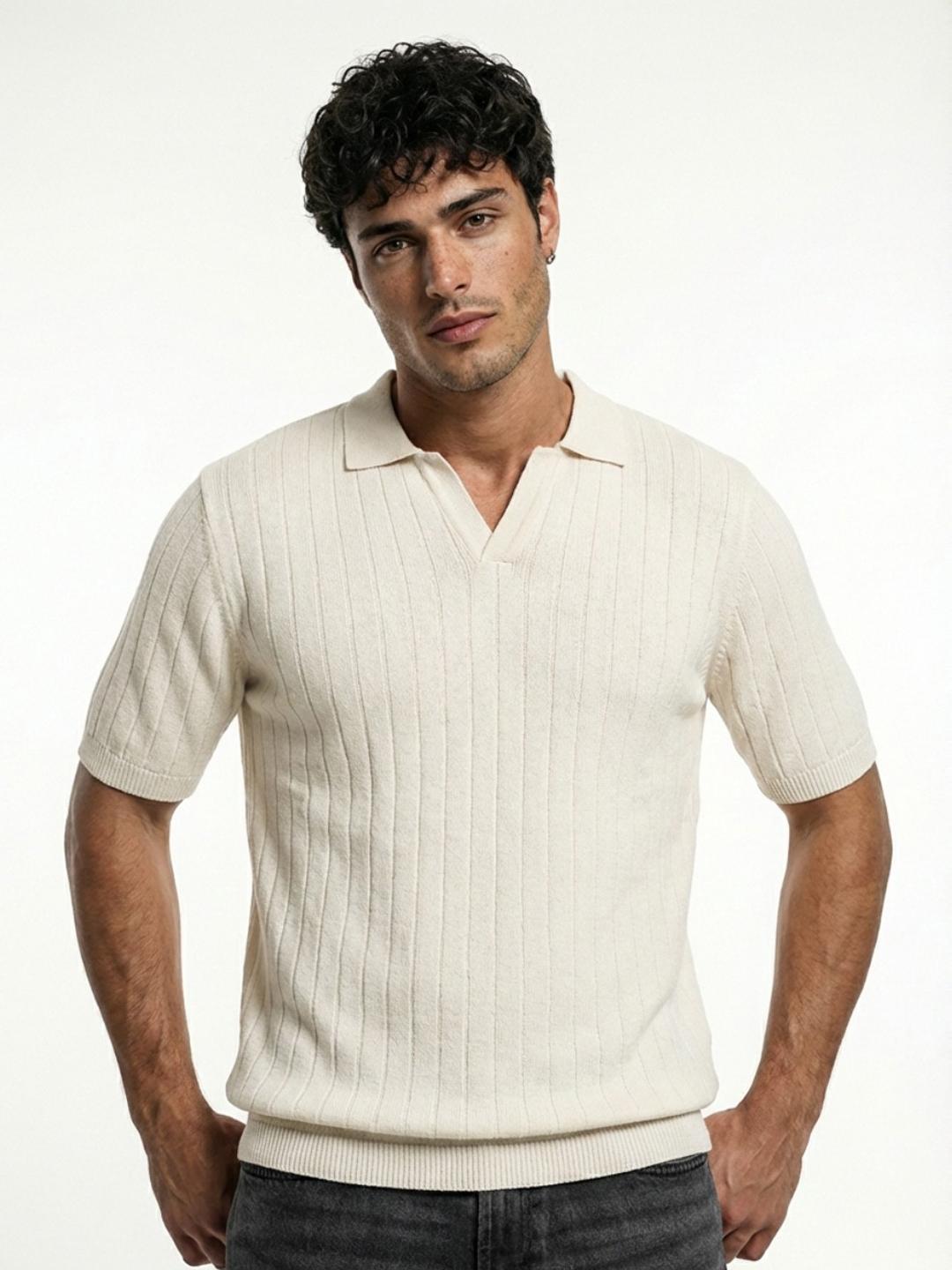 glitchez Self Striped Polo Collar T-Shirt - Image 1