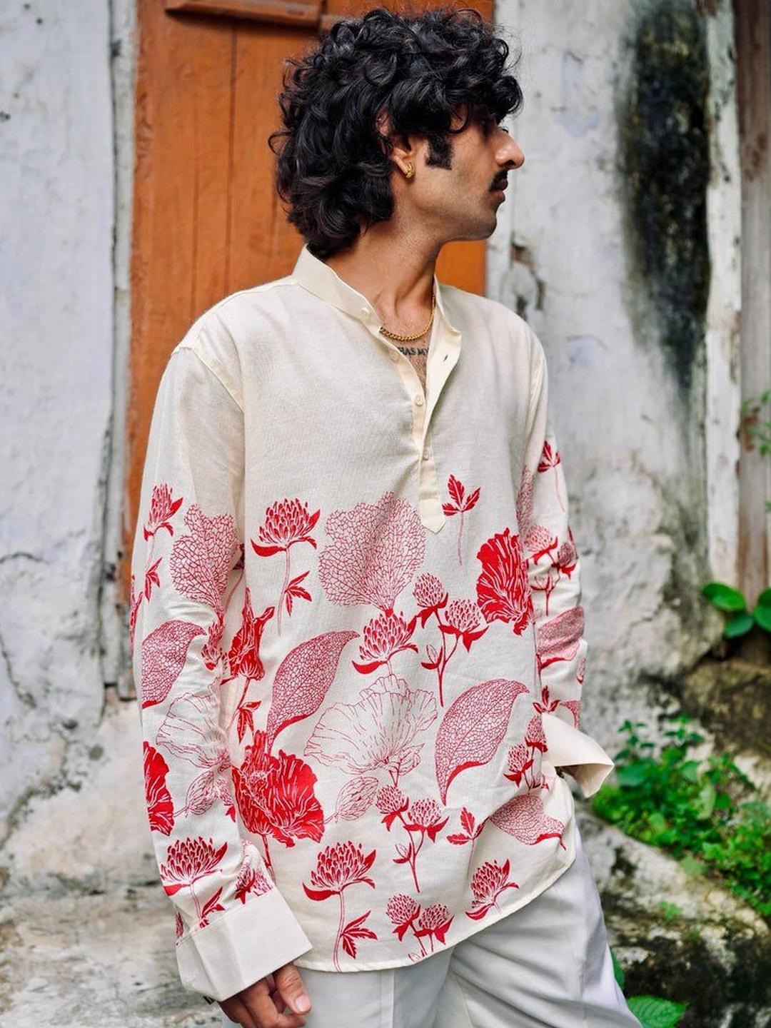 Hues Fab Men Floral Printed Kurta