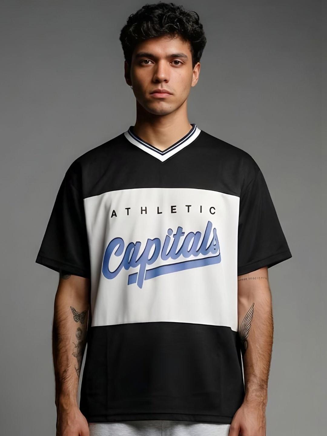 PRONK Men Typography Colourblocked V-Neck T-shirt - Image 1