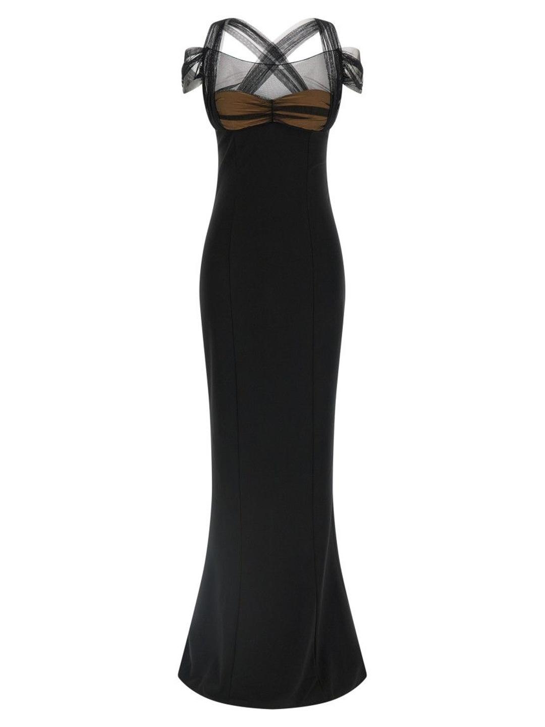 Nensi Dojaka Black Draped Padded Cup Maxi Dress - Image 1