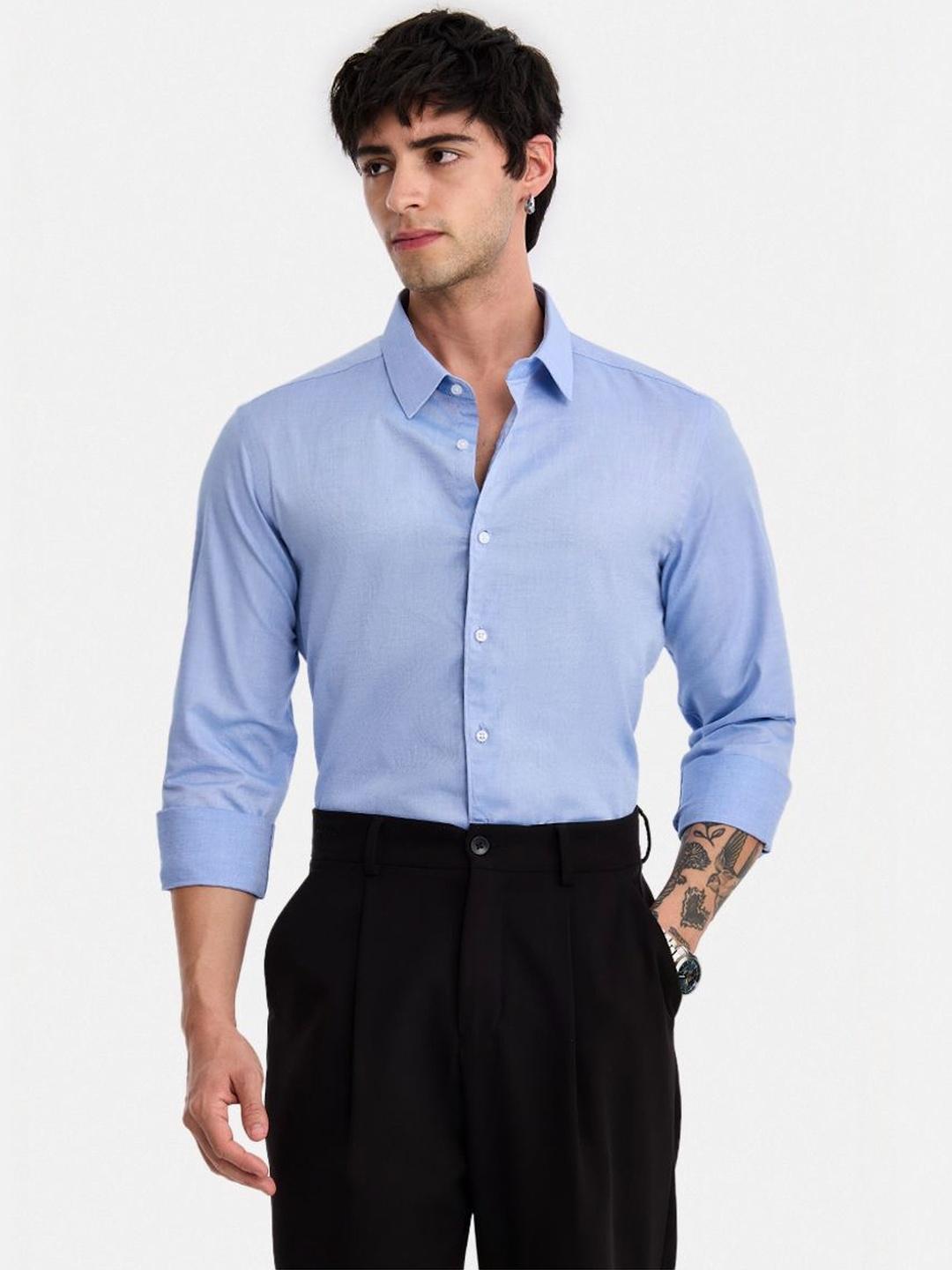 Snitch Sky Blue Micro Check Shirt for Men