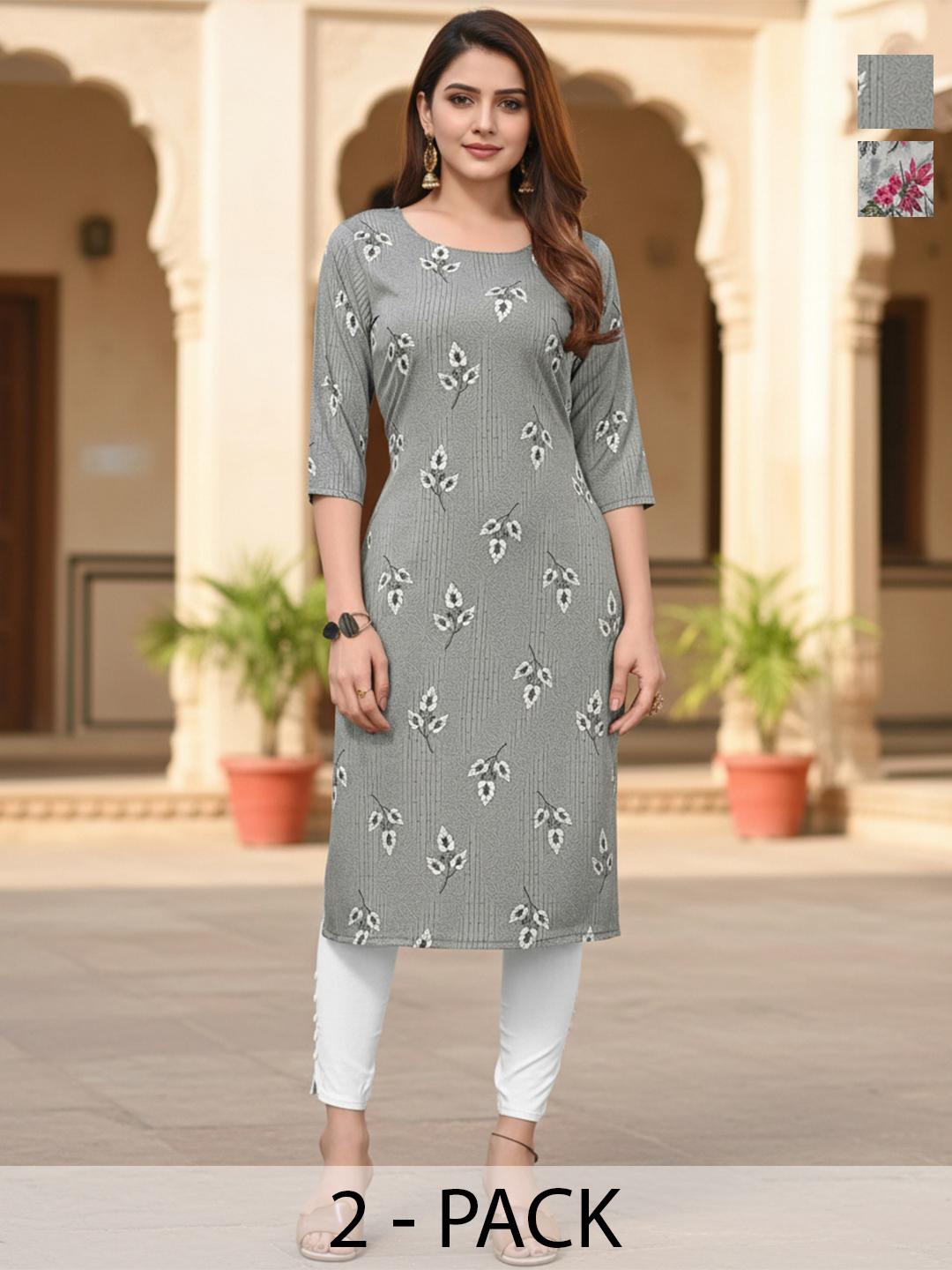 SZN Set of 2 Floral Printed Crepe Kurtas Pack of 2 - Image 1