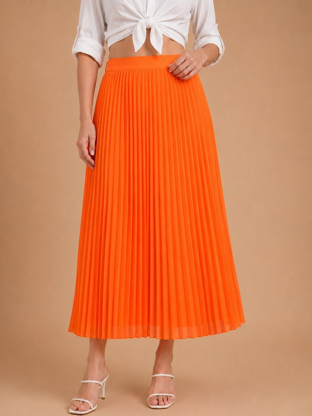 Buy KASSUALLY Women Chiffon Accordion Pleated Midi A-Line Skirt