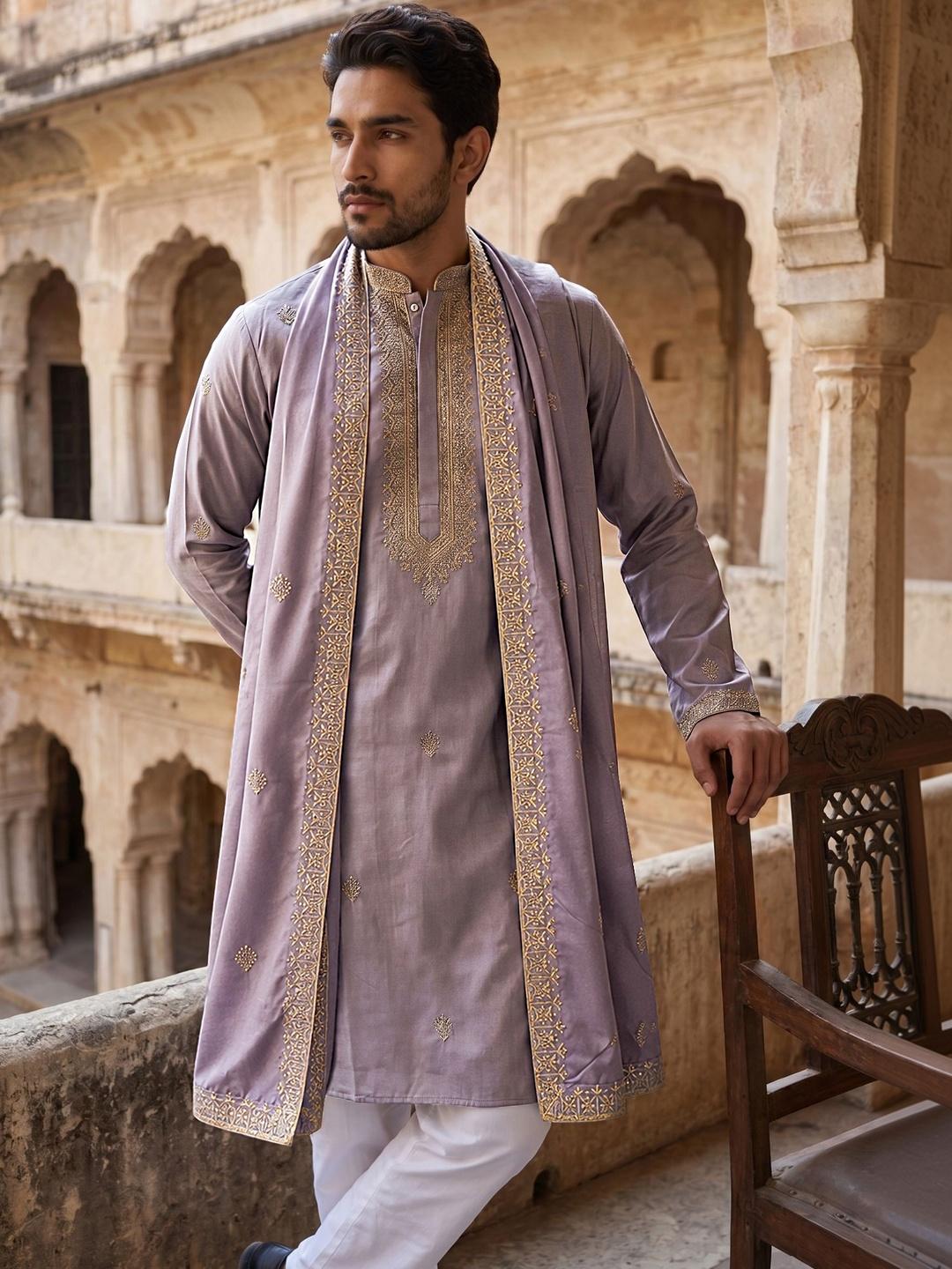 Jompers Men Ethnic Motifs Embroidered Thread Work Kurta - Image 1