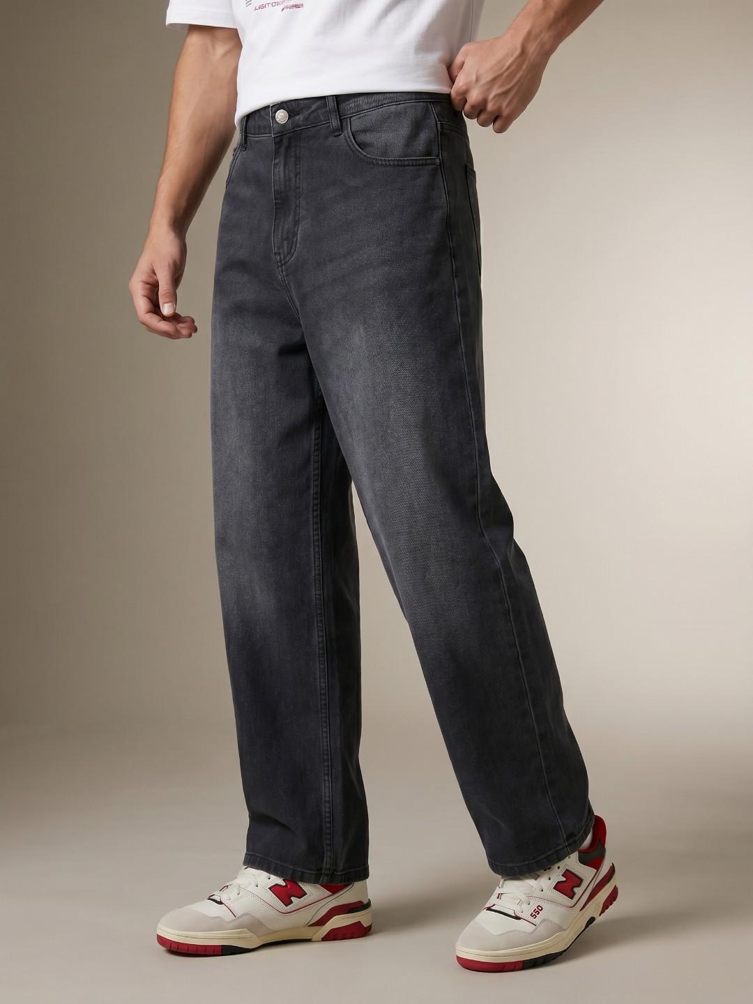 glitchez Men Baggy Fit Mid-Rise Light Fade Stretchable Jeans