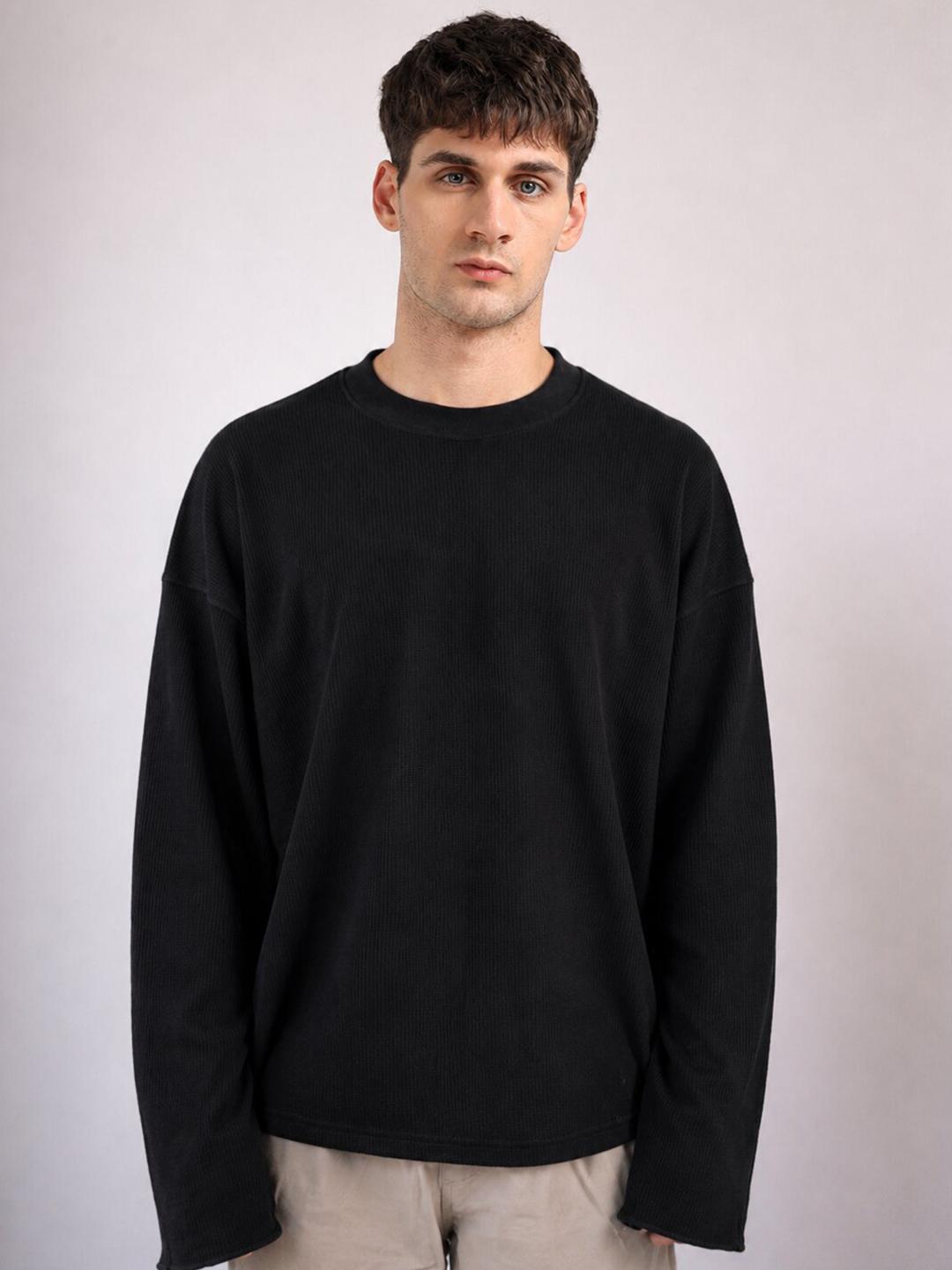 MOHICANS Waffle Textured Full Sleeves Oversized Cotton T-shirt