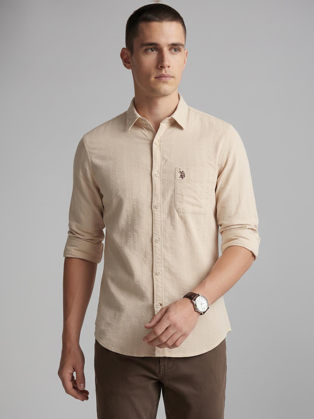 U.S. Polo Assn. Denim Co. Textured Cotton Casual Shirt Blue