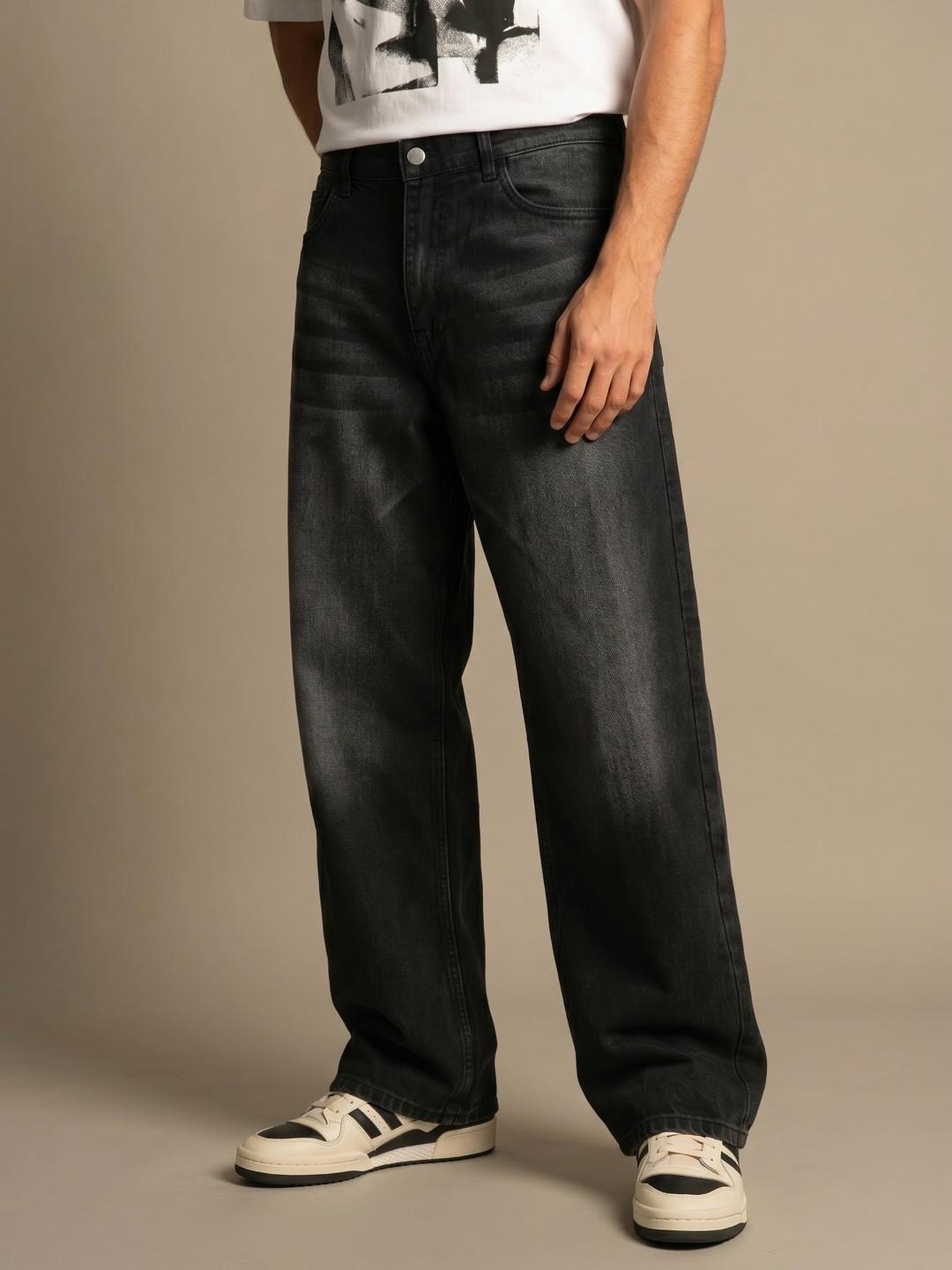 glitchez Men Korean Baggy Heavy Fade Stretchable Jeans - Image 1