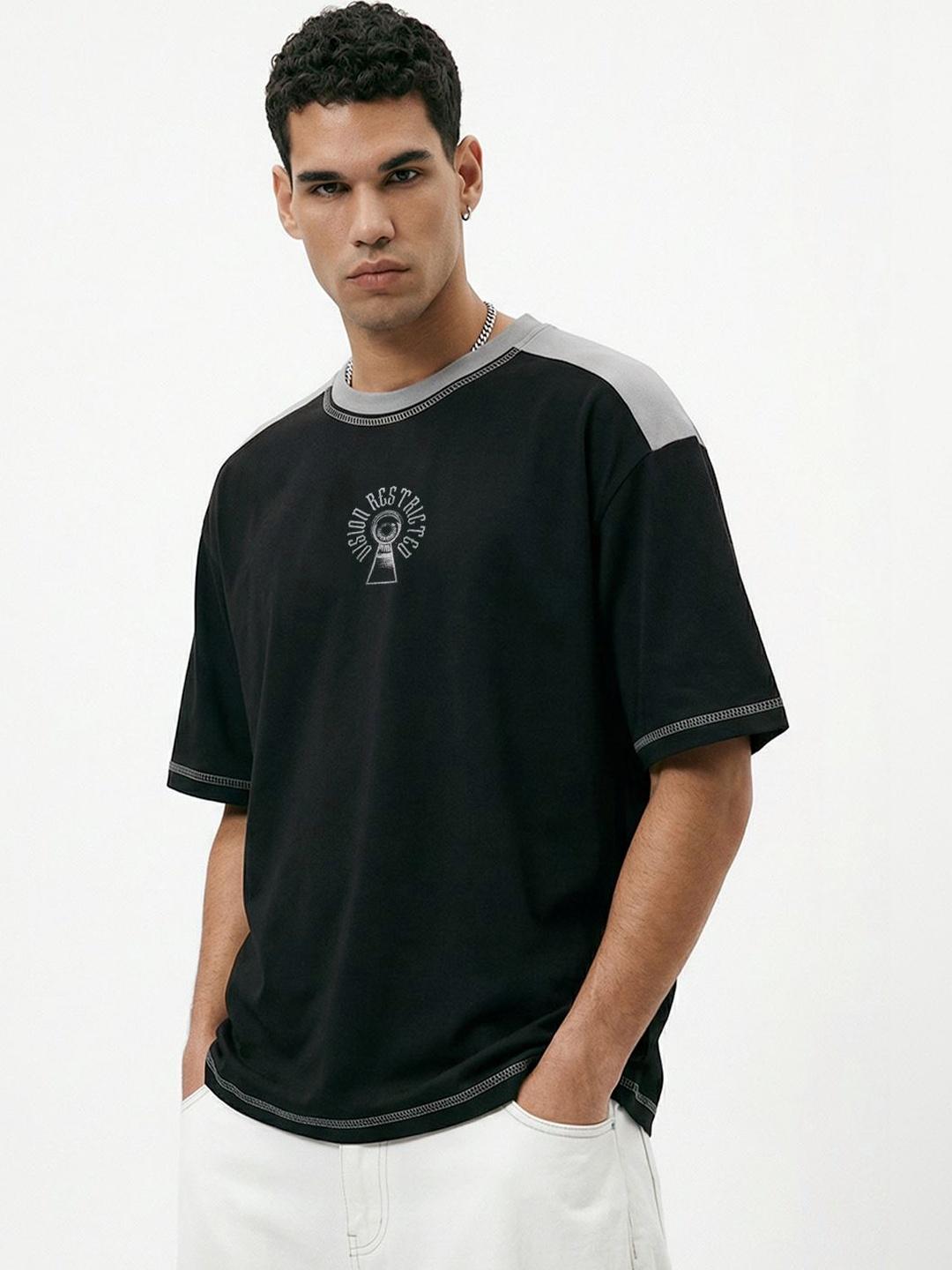 Crazymonk Men Vision Black Grey Drop-Shoulder T-shirt - Image 1
