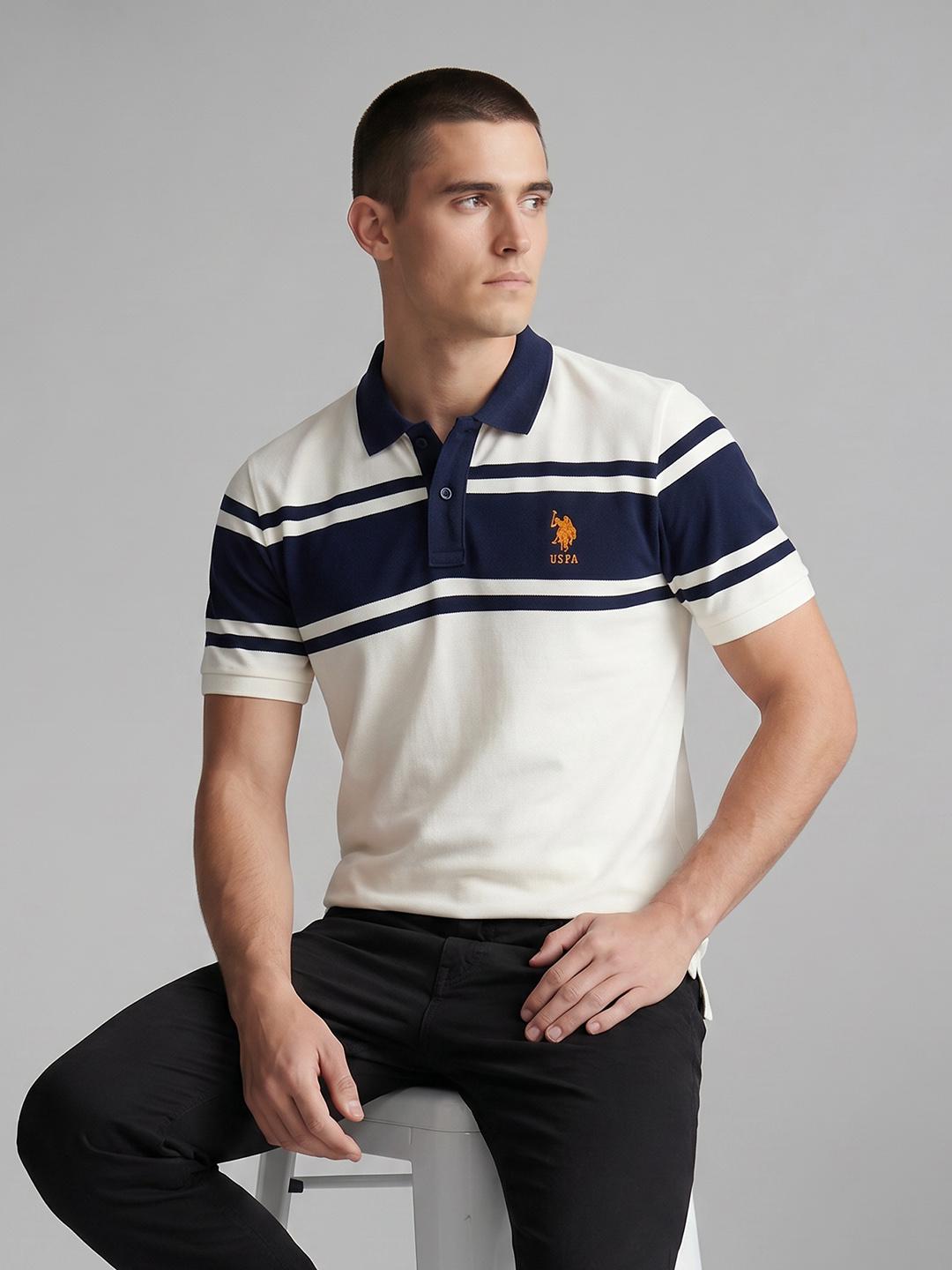 U.S. Polo Assn. Polo Collar Colourblocked Pure Cotton T-shirt - Image 1