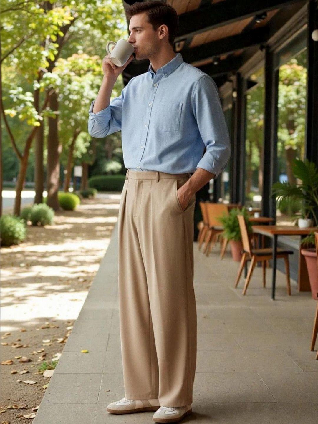 Buy ZYVRA Men Straight Fit Pleated Trousers - Trousers for Men