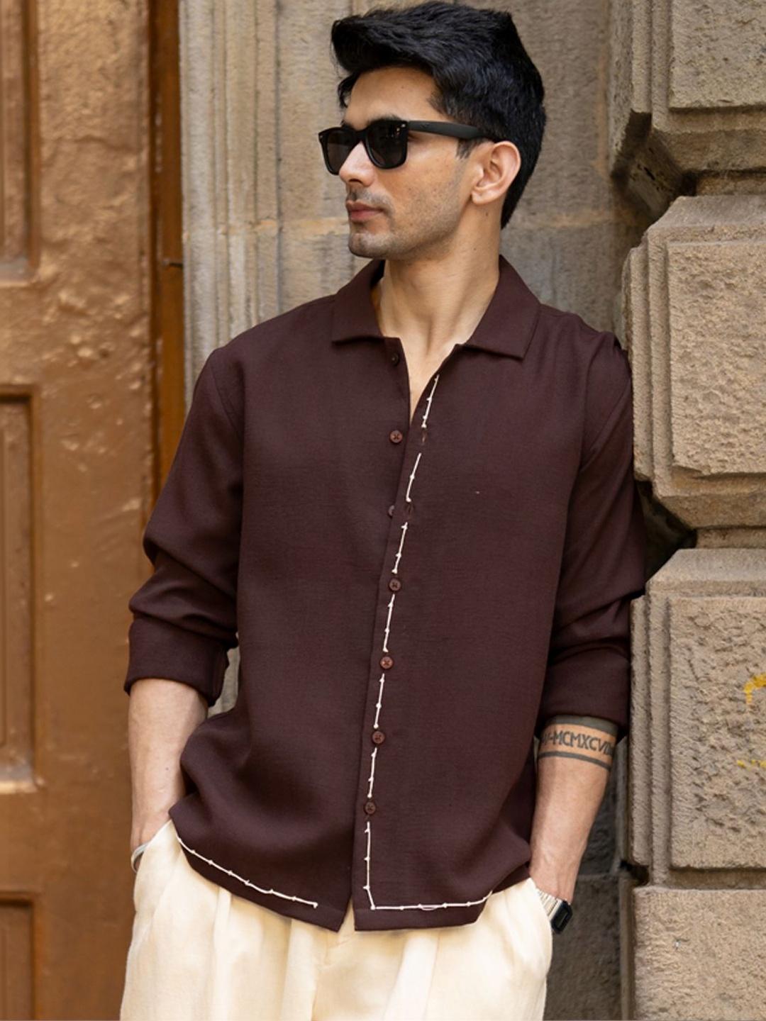 Powerlook Embroidery Spread Collar Casual Shirt - Image 1