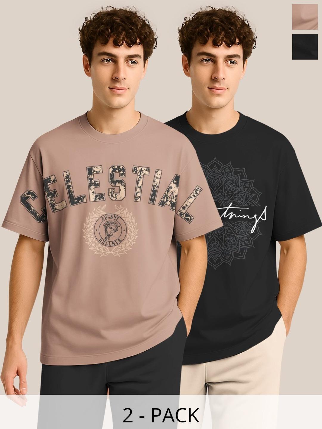 BULLMER Pack of 2 Typography Printed Oversized T-shirts - Image 1