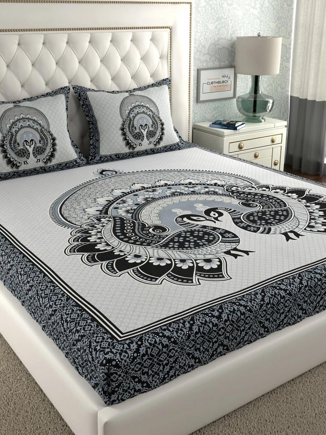 CLOTHOLOGY Charcoal Black Jaipuri Print Bedsheet Set - Image 1