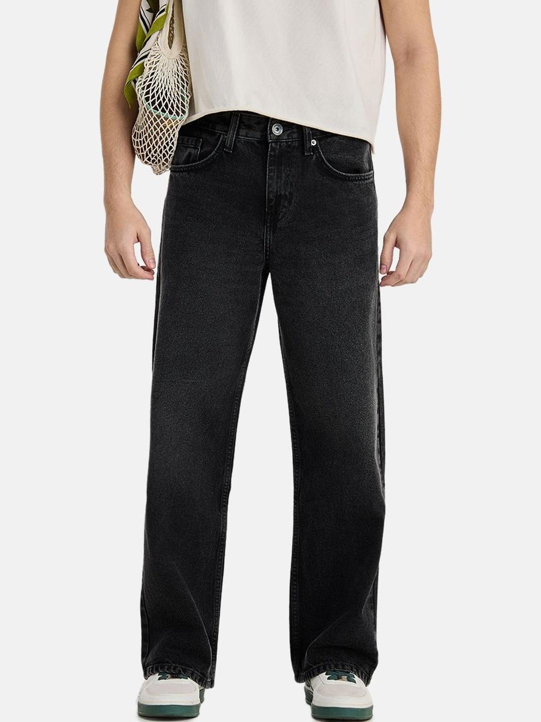 Snitch Charcoal Grey Mid-Rise Relaxed Fit Jeans