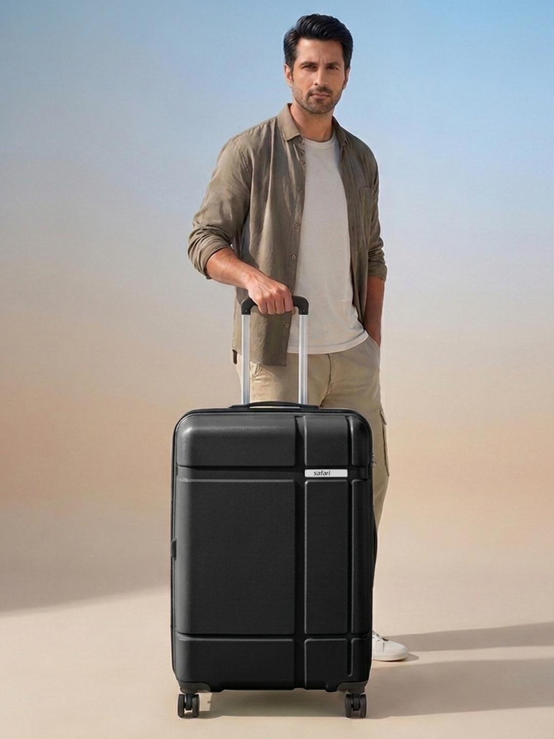 Safari Route Black Polycarbonate Hard Sided Large Trolley Bag 77cm