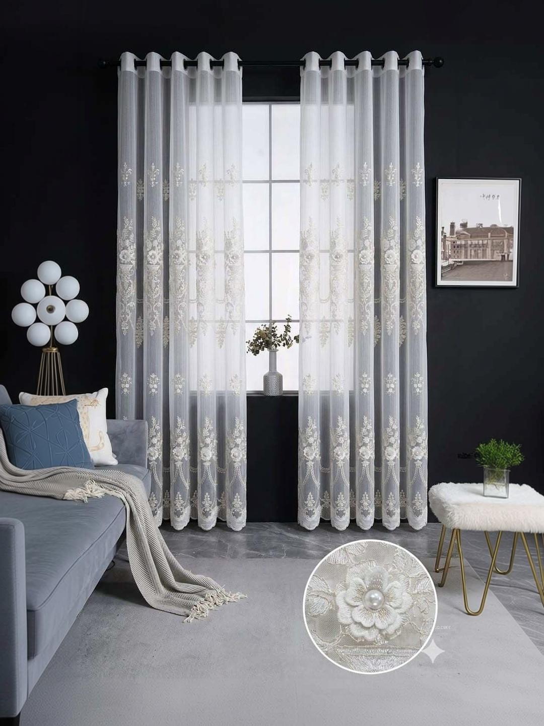 Buy RAINBOW FURNISHINGS Cream-Coloured Embroidered Sheer Long Door